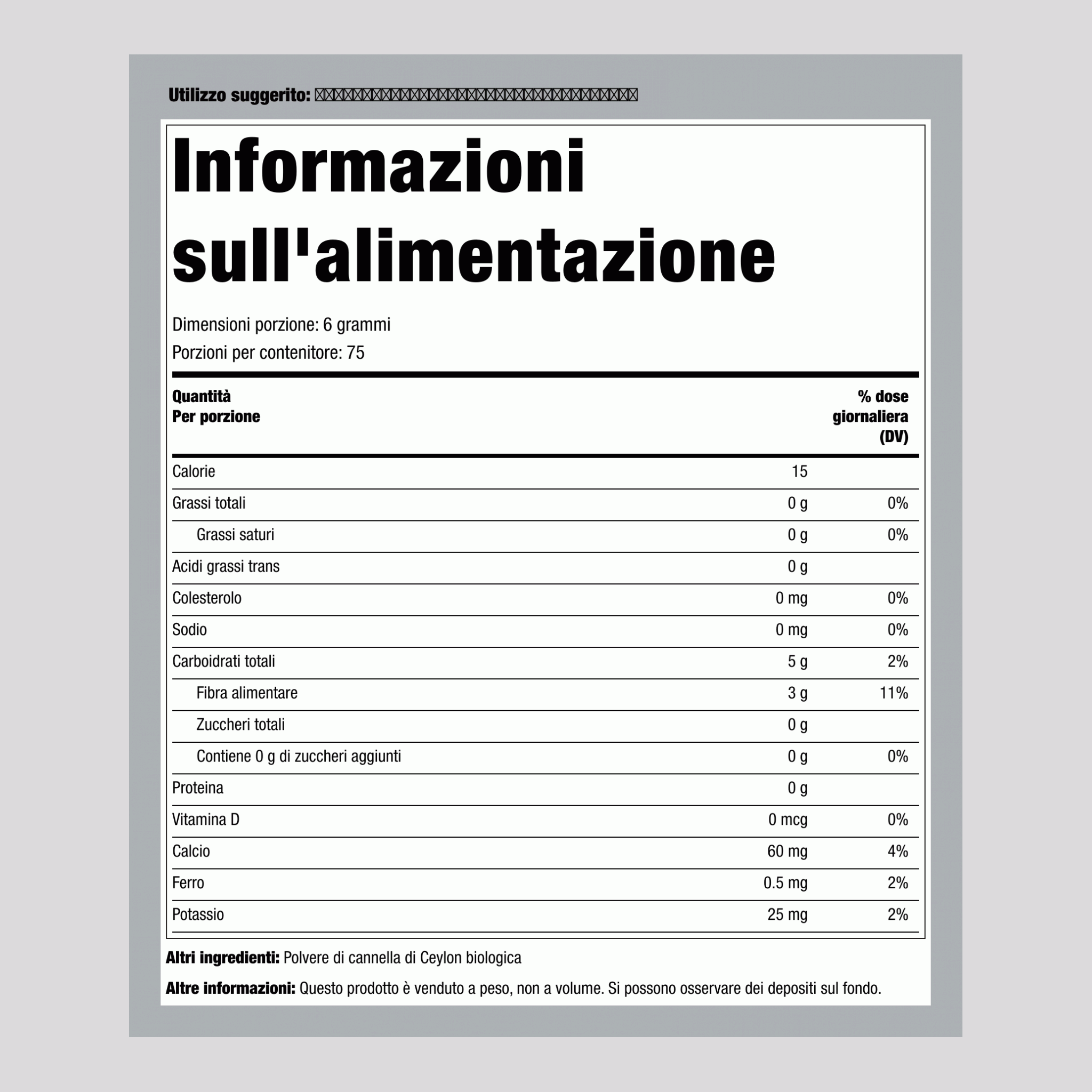 Cannella di Ceylon in polvere (Biologici) 1 lb 454 g Bustina 2 Bustine 