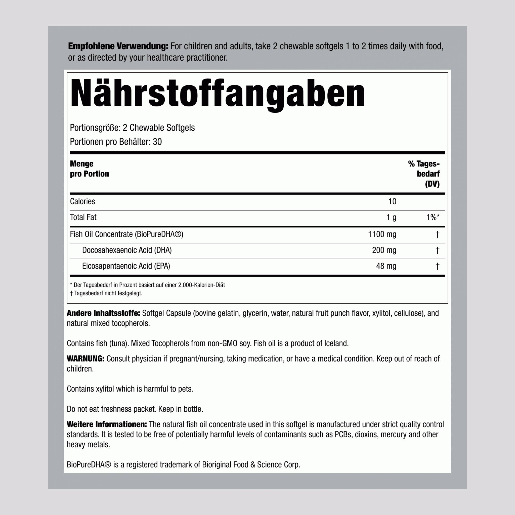 DHA-Kautabletten  100 mg 60 Weichkapseln     