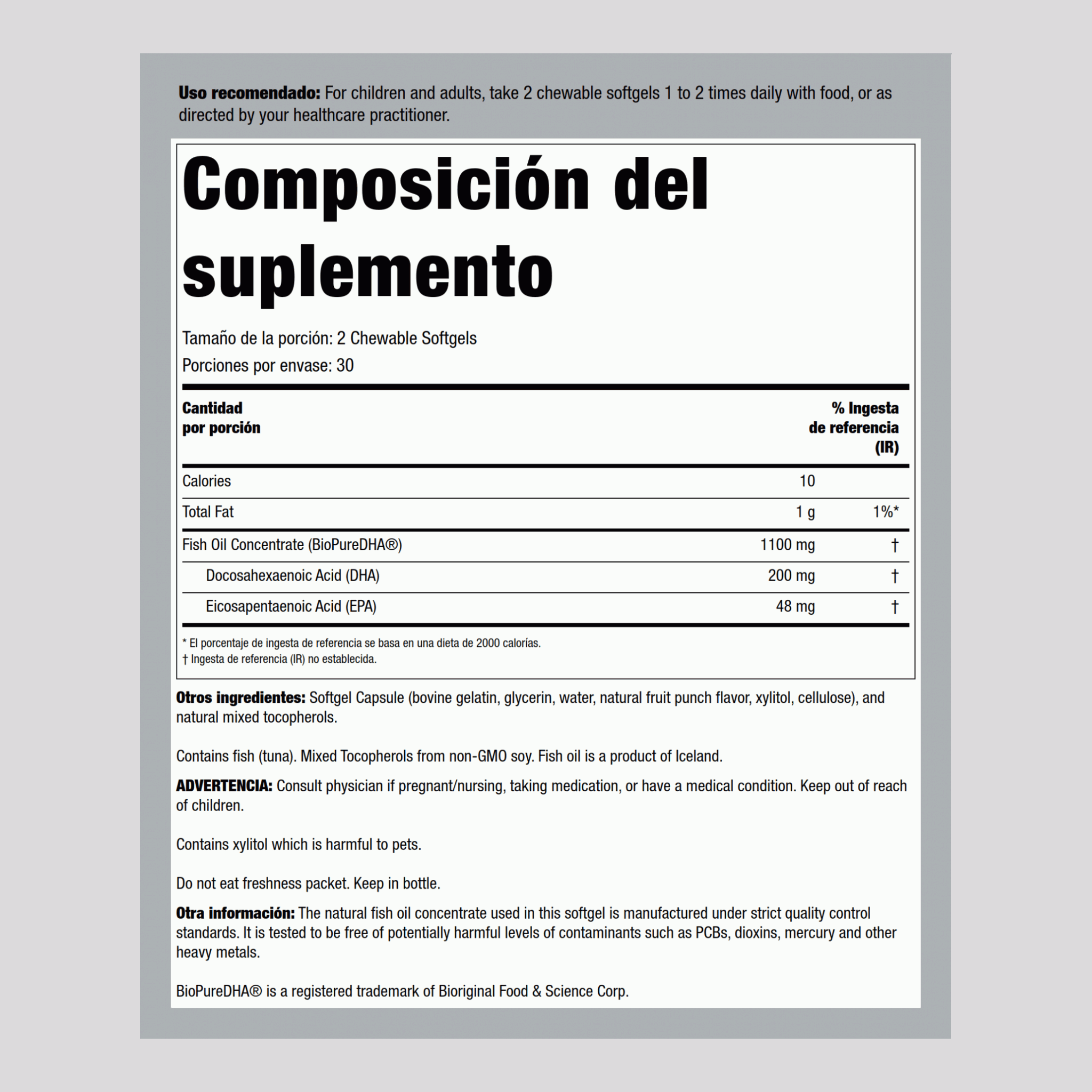 Pastillas masticables para niños DHA  100 mg 60 Perlas     