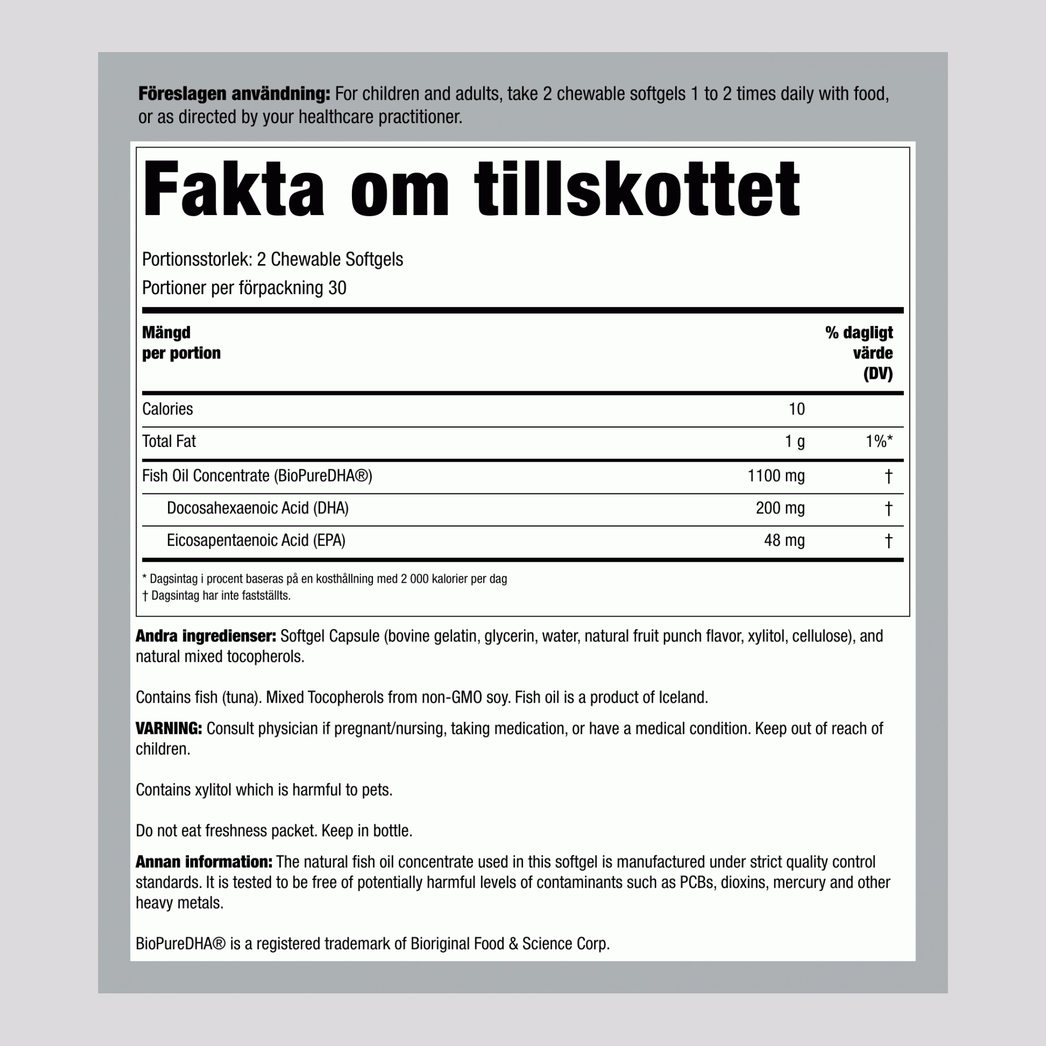 Tuggbart DHA för barn  100 mg 60 Gelékapslar     