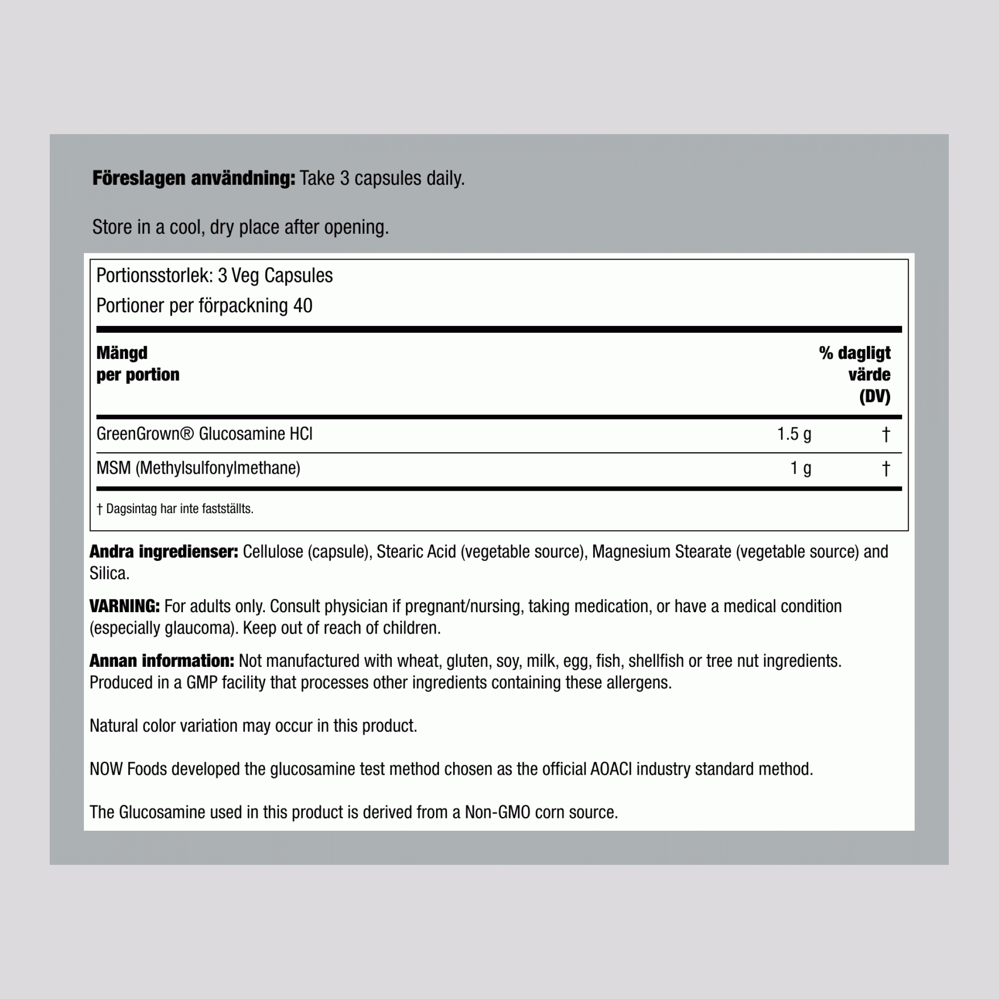 Vegetabiliskt och MSM  500 mg 120 Vegetariska kapslar     