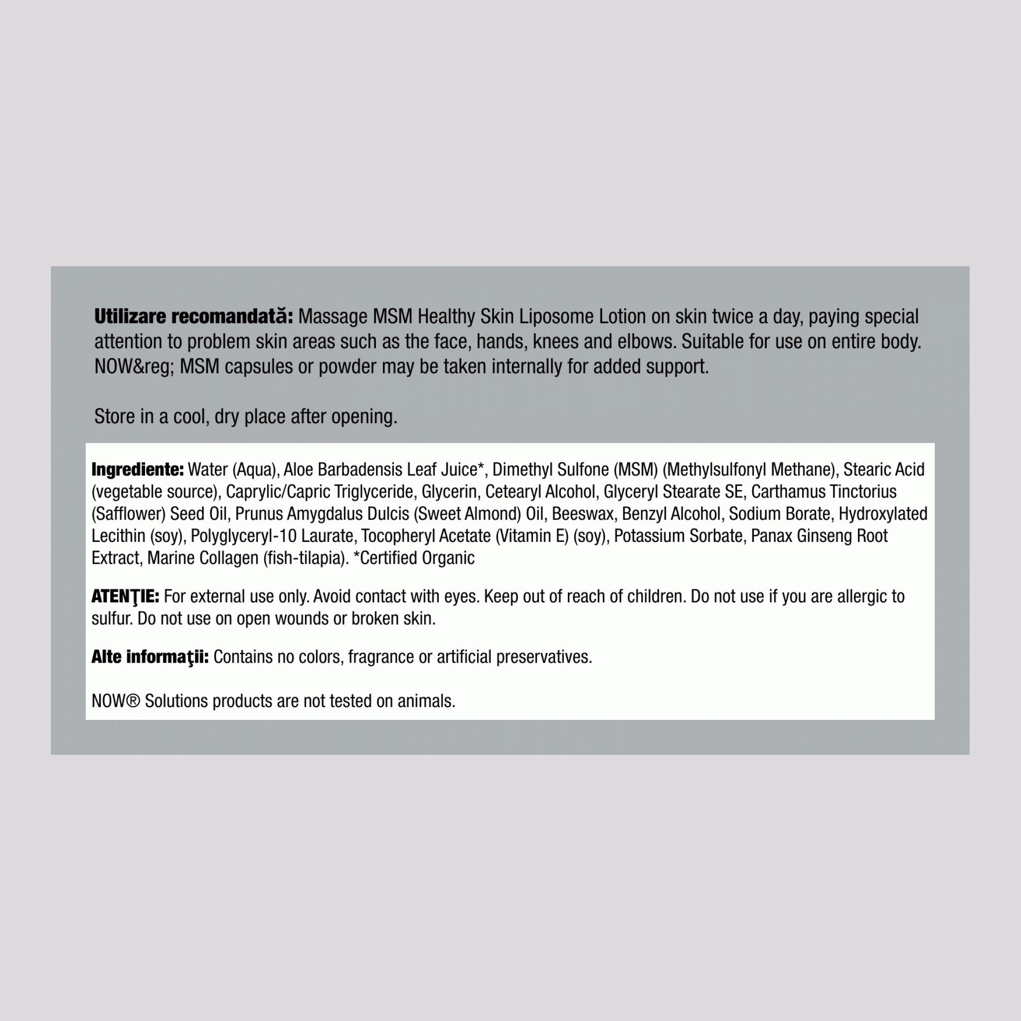 Loțiune liposomală MSM 8 oz 237 ml Tub    