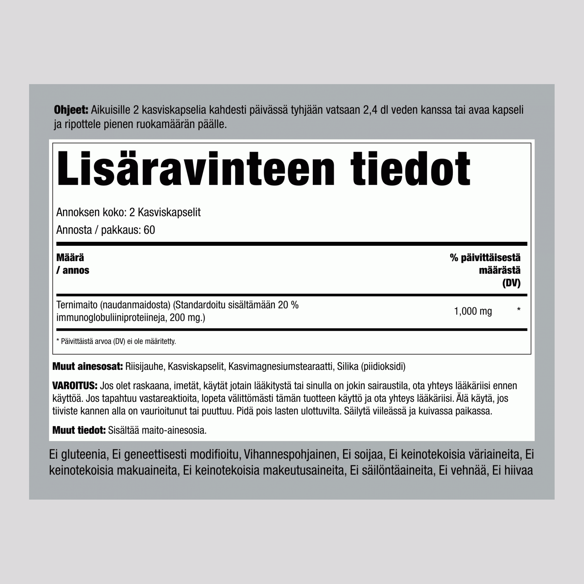 Ultra Colostrum (Korkea IG), 1000 mg (annosta kohti), 120 Kasviskapselia