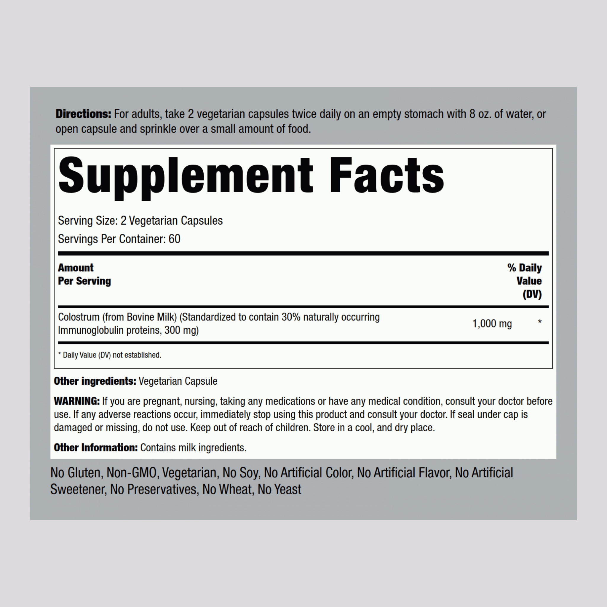 特級初乳（高免疫球蛋白）膠囊  1000 毫克 (每份) 120 快速釋放膠囊     