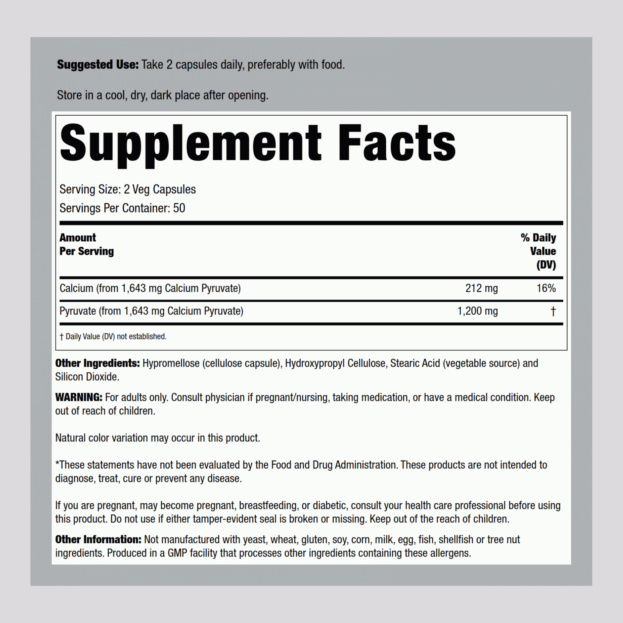 Pyruvate, 600 mg, 100 Vegetarian Capsules