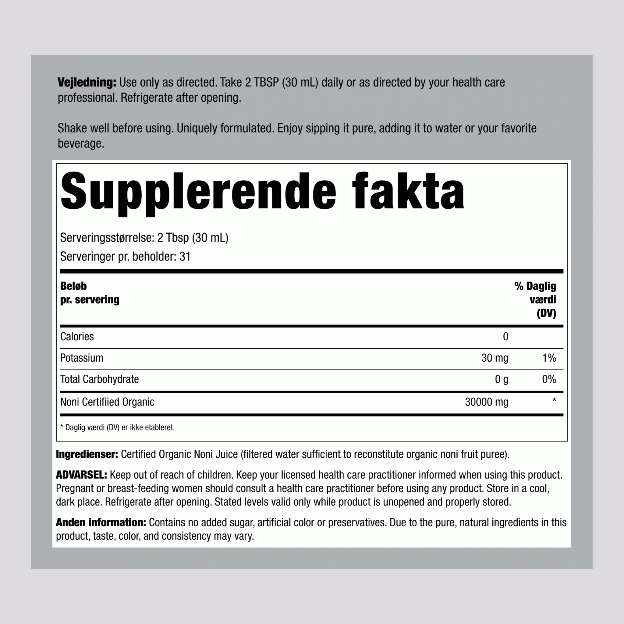 Noni 100% Juice (Organic), 32 fl oz (946 mL) Bottle