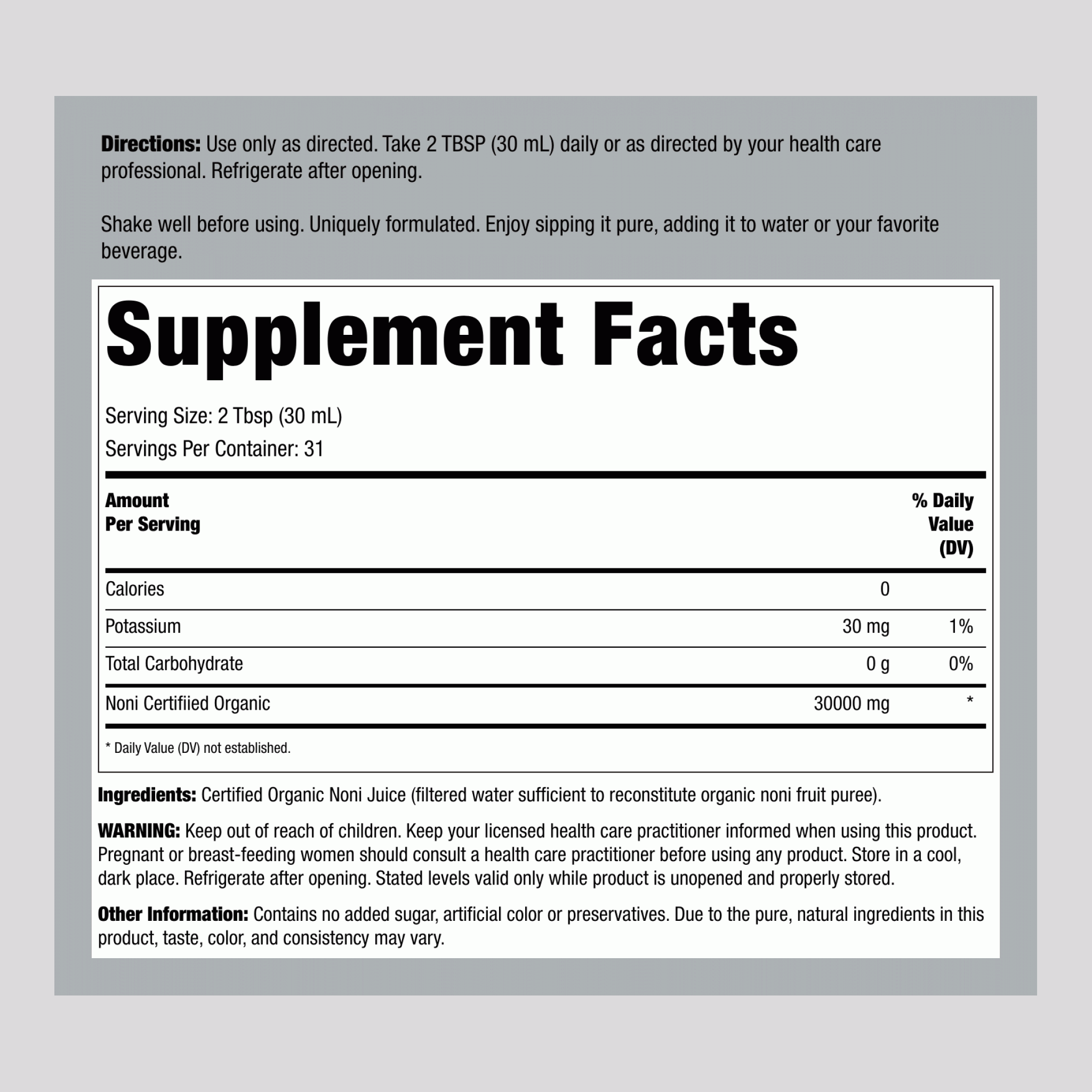 Noni 100% Juice (Organic), 32 fl oz (946 mL) Bottle