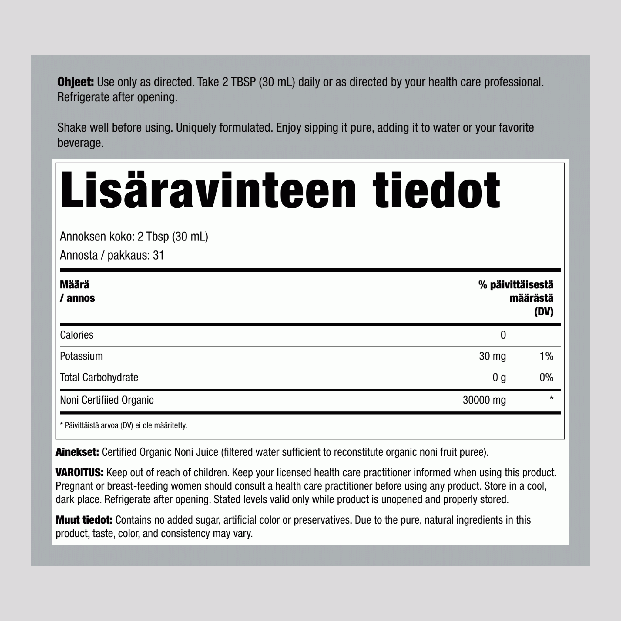 Noni 100% Juice (Organic), 32 fl oz (946 mL) Bottle