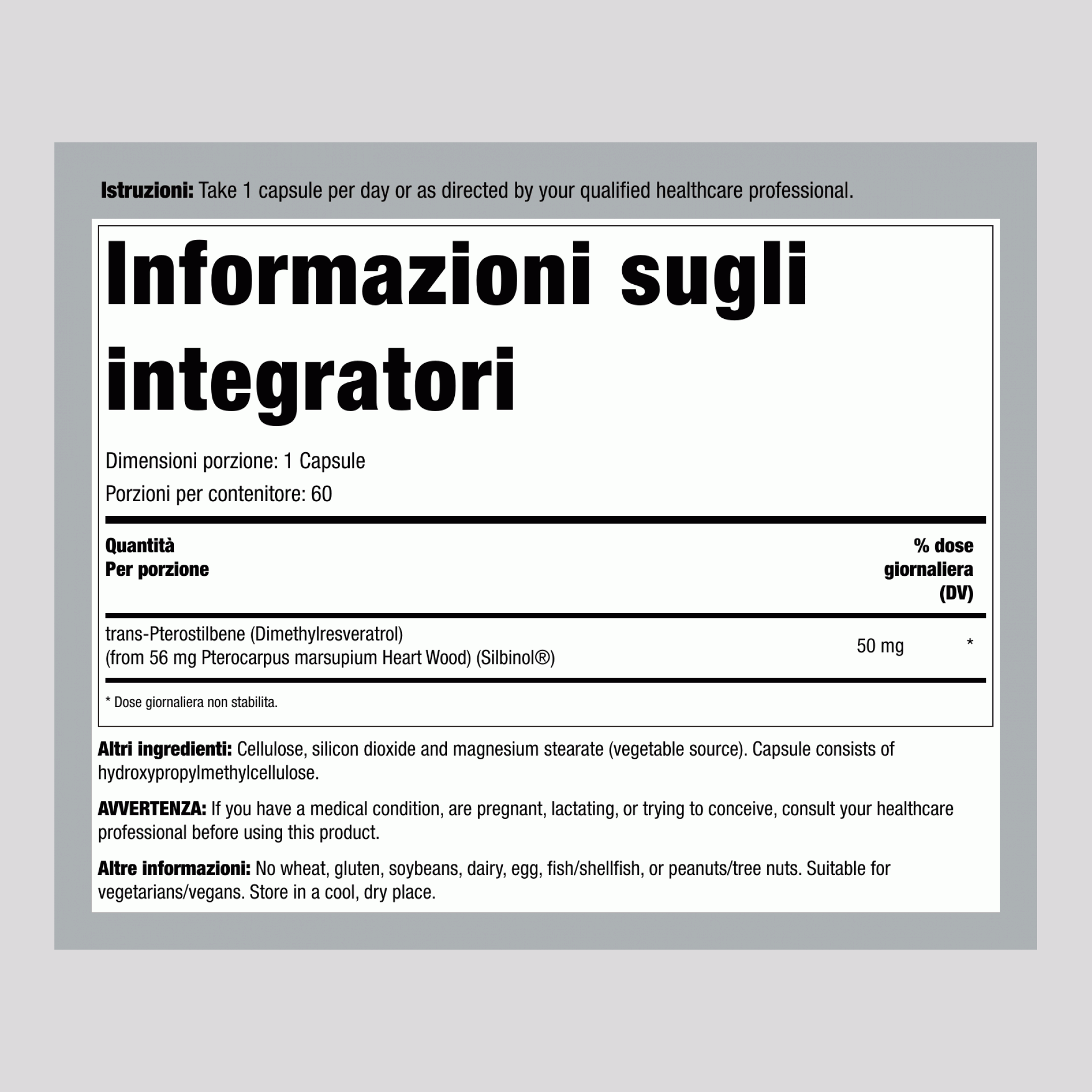 Pterostilbene 50 mg 60 Capsule vegetariane     