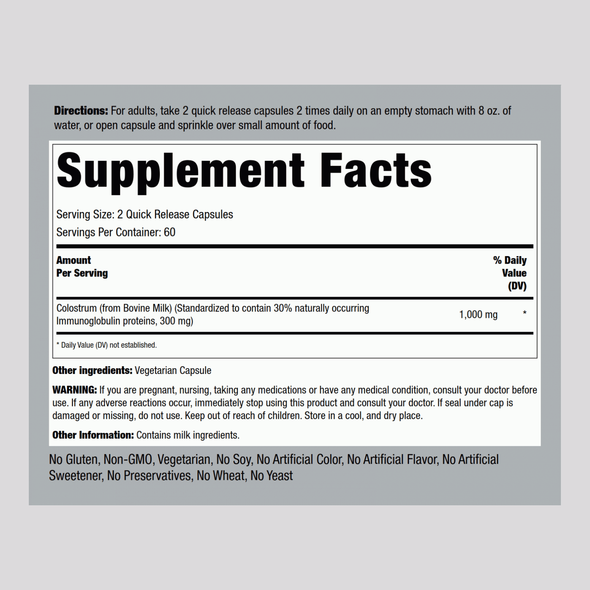 Ultra Colostrum (High IG), 1000 mg (per serving), 120 Vegetarian Capsules, 2  Bottles
