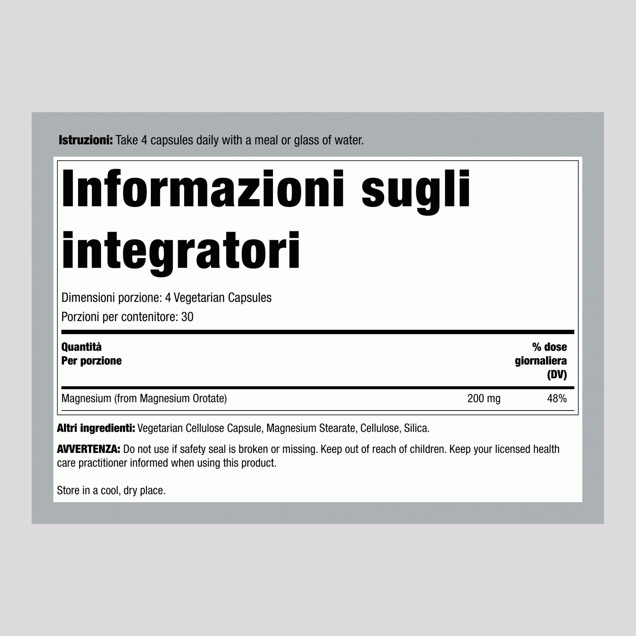 Orotato di magnesio 200 mg 120 Capsule vegetariane     