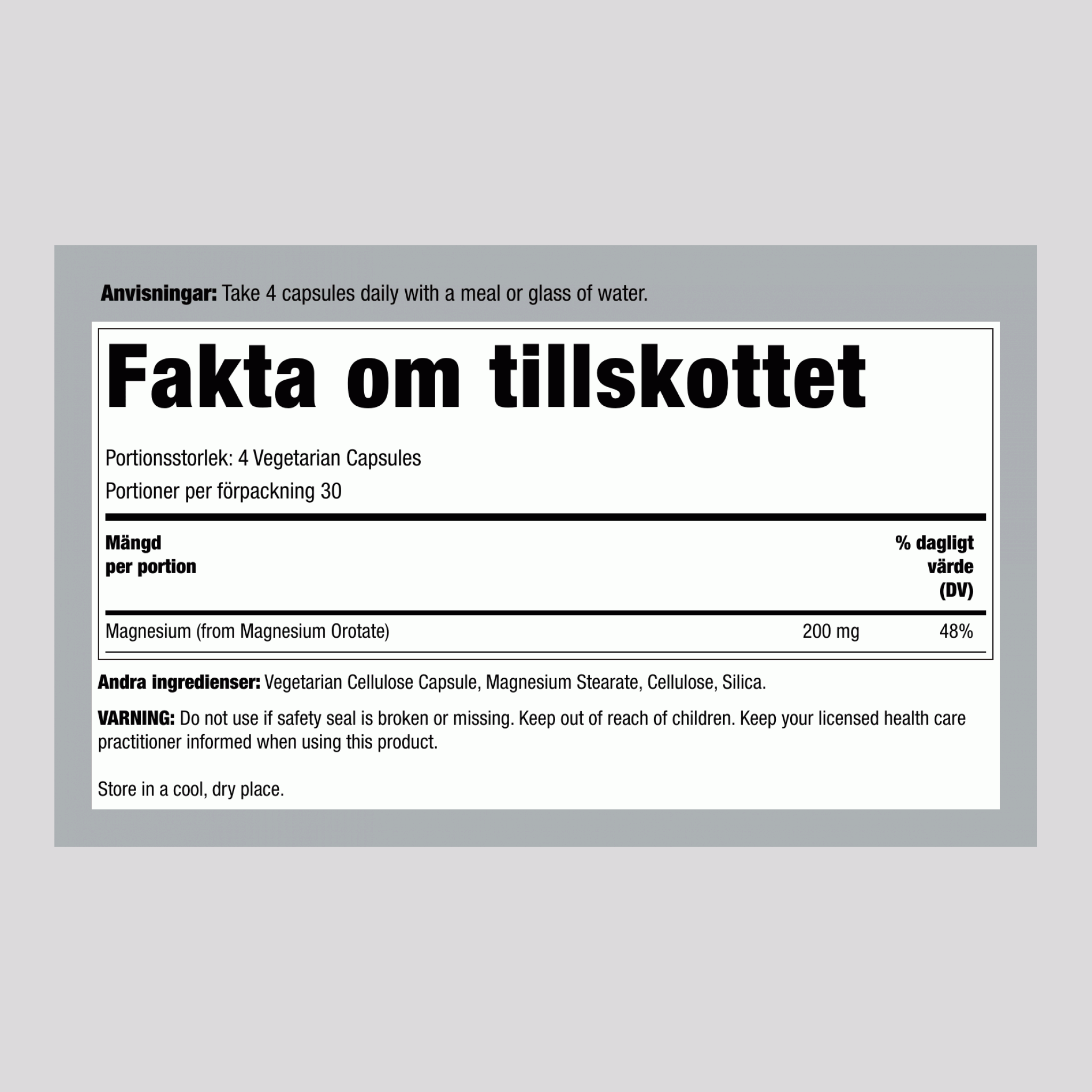 Magnesiumoratat 200 mg 120 Vegetariska kapslar     