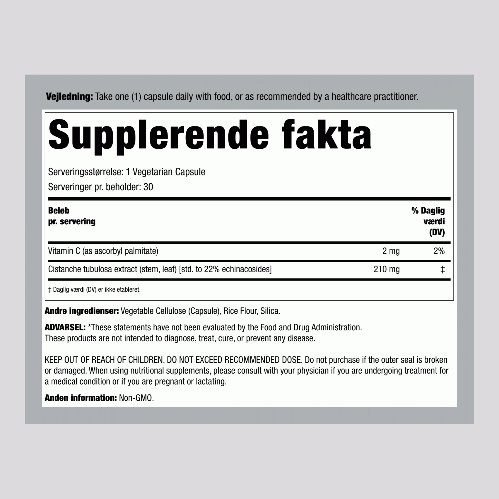 Standardiseret Cistanche 30 Vegetar-kapsler       