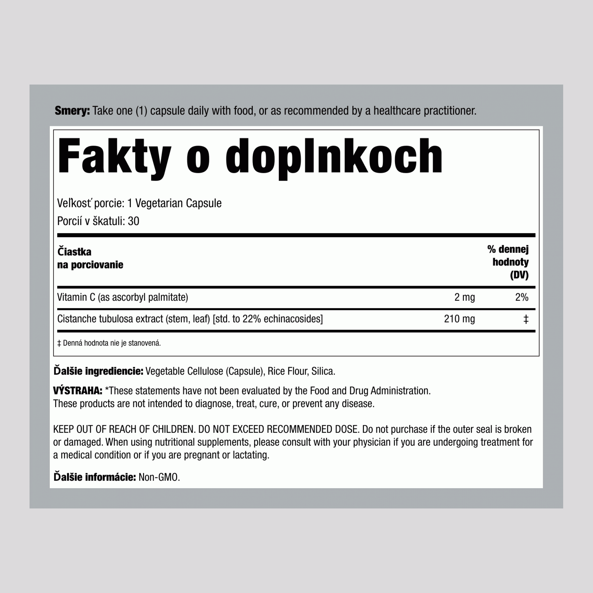 Štandardizovaná rastlina Cistanche 30 Vegetariánske kapsuly       