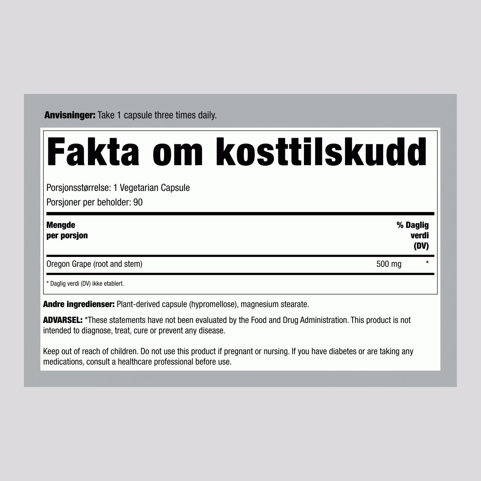 Vanlig mahonia-rot  500 mg 90 Vegetarianske kapsler     