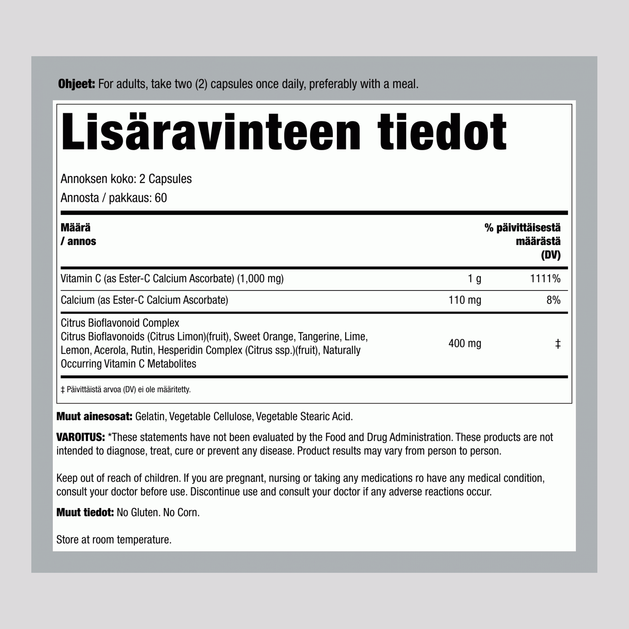 C-vitamiiniesteri ja sitrusflavonoideja 500 mg 120 Kapselia     