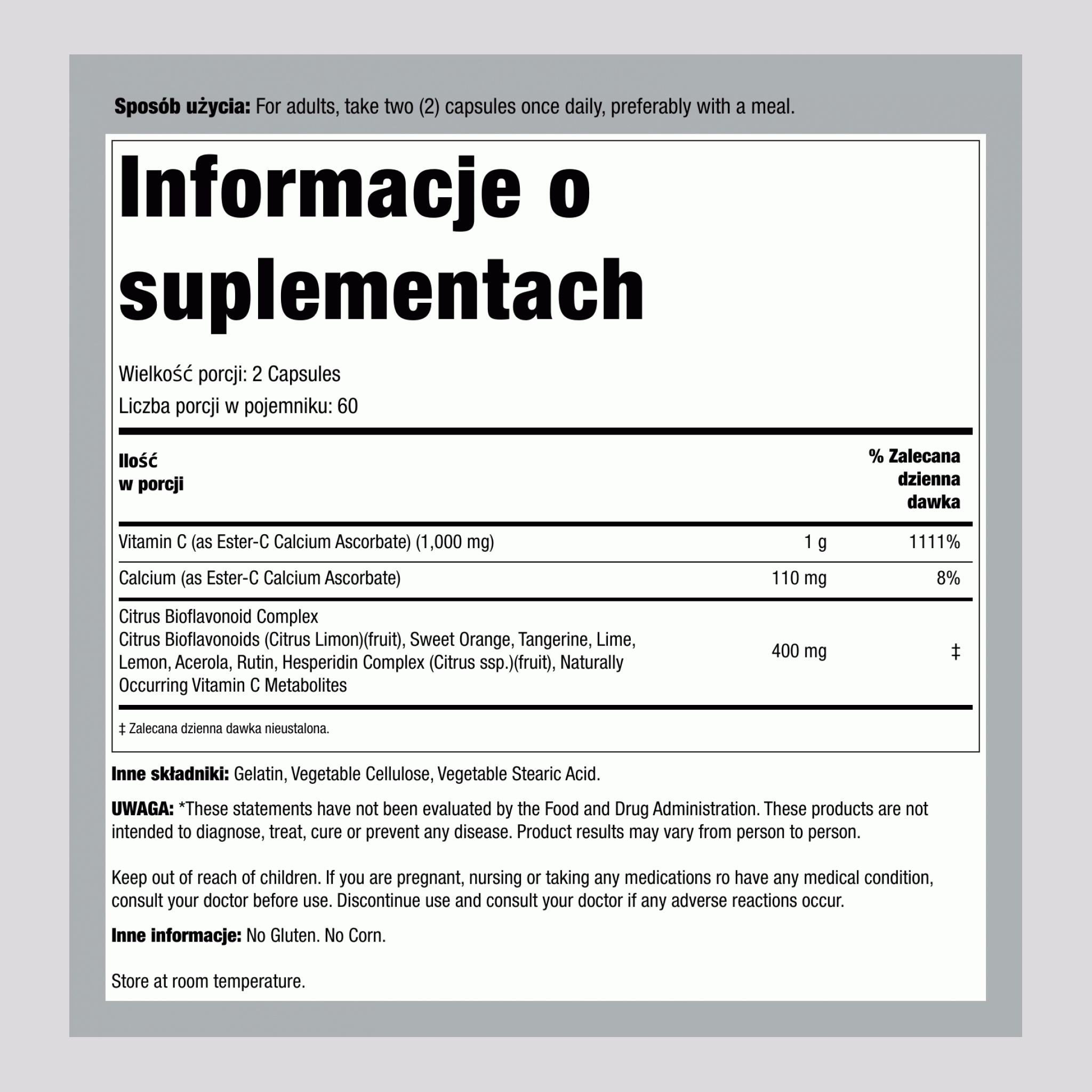 Ester C z bioflawonoidami z cytrusów 500 mg 120 Kapsułki     