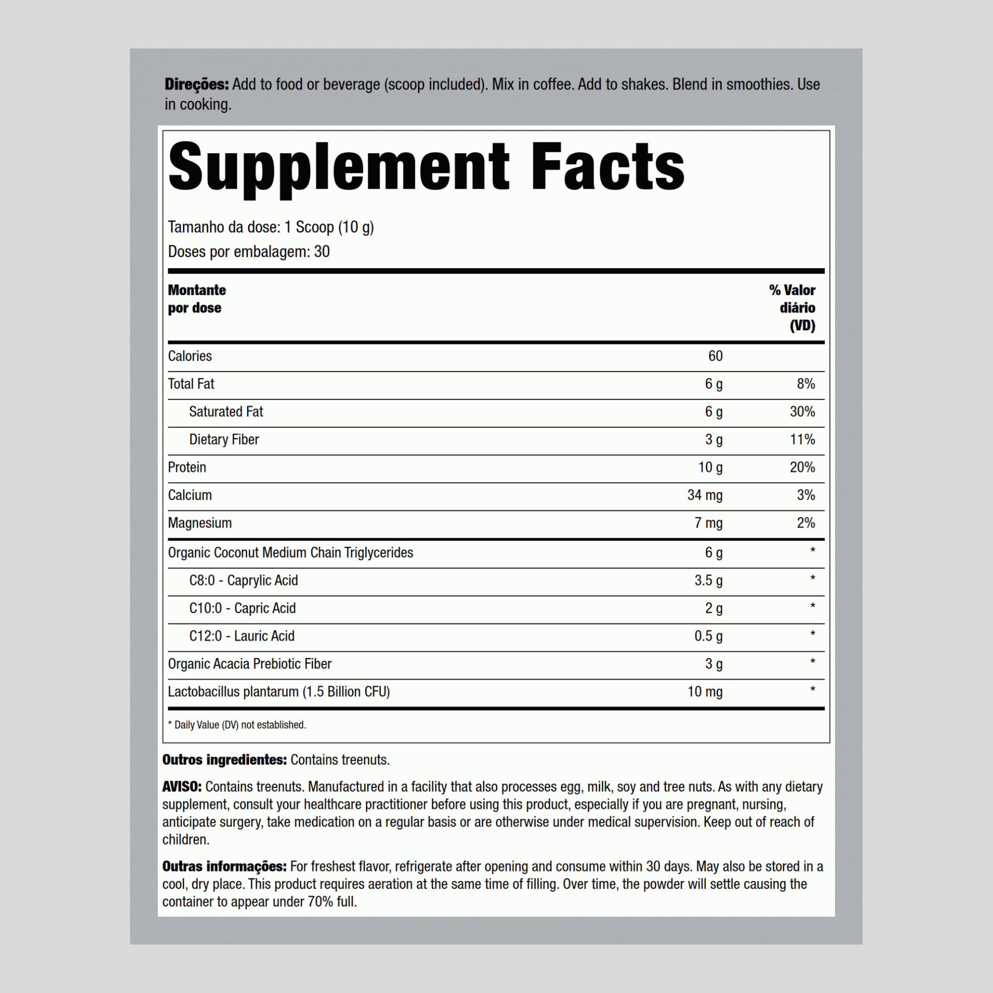 Keto MCT formulação em pó (Orgânico) 10.58 oz 300 g Frasco    