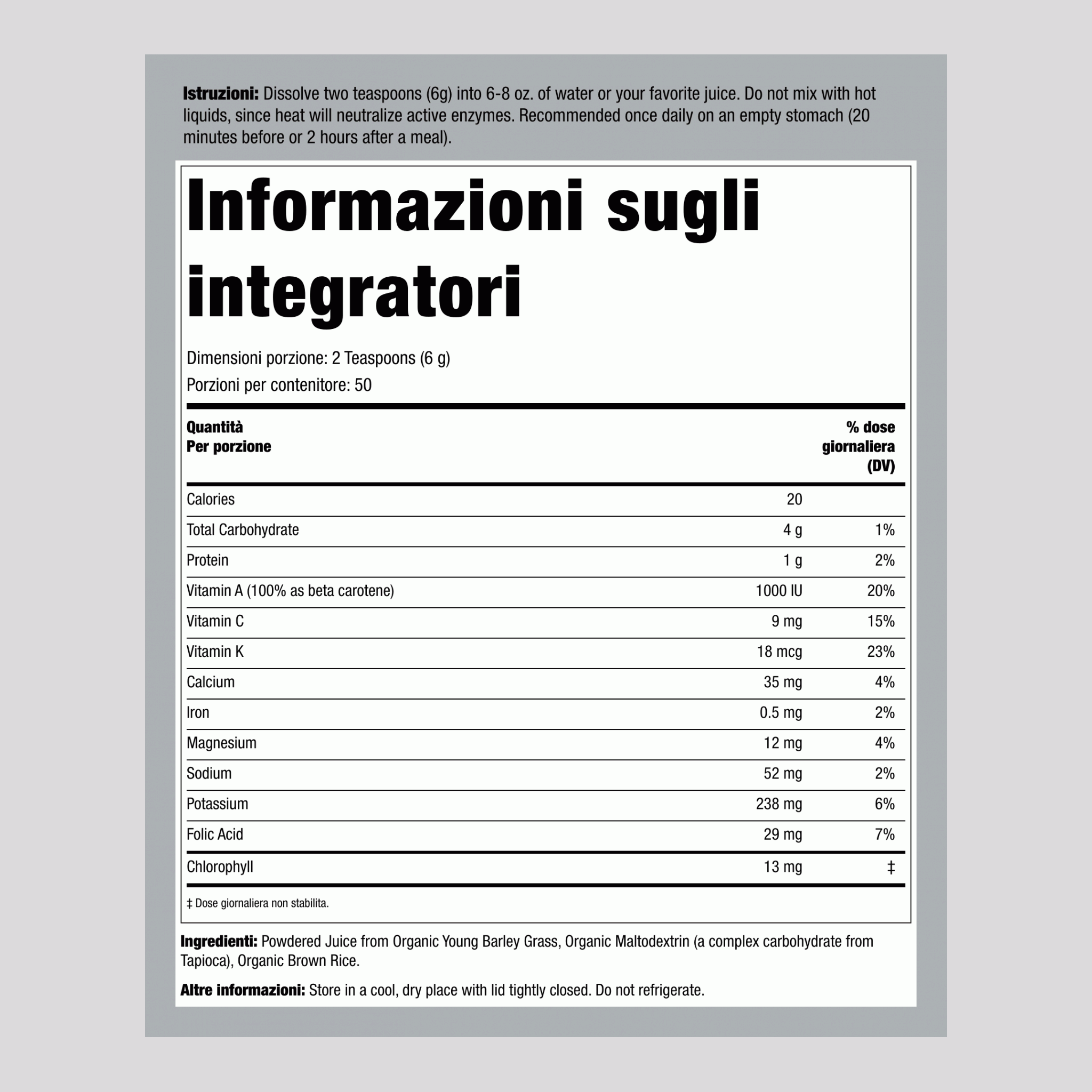 Succo di erba d'orzo in polvere Green Magma (biologico) 10.6 oz 300 g Bottiglia    