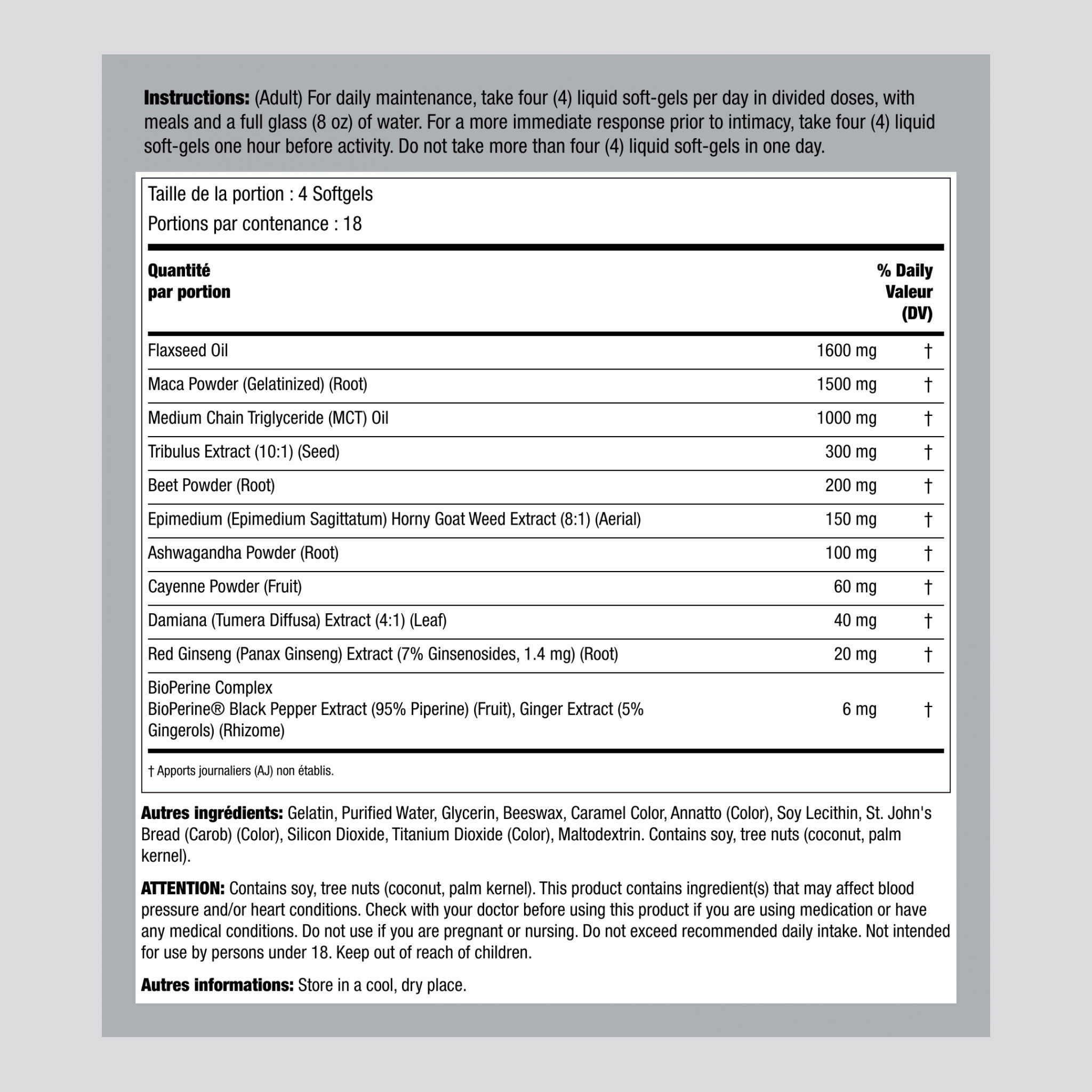 Racine de maca et ashwagandha 75 Capsules       