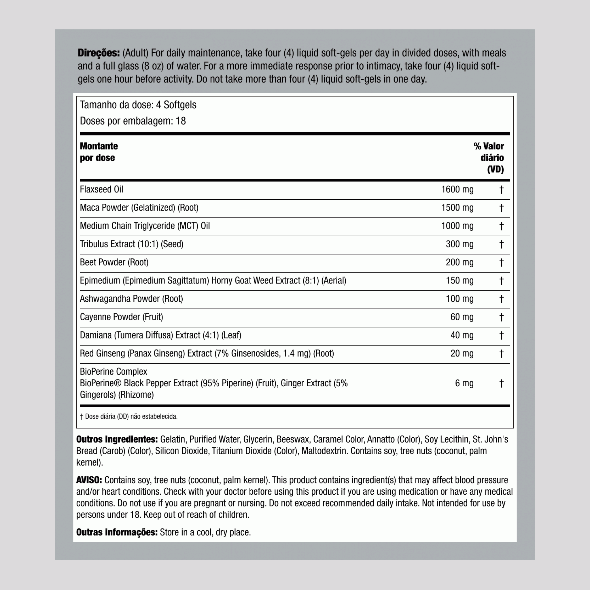 Raiz de Maca e Ashwagandha 75 Cápsulas gelatinosas       