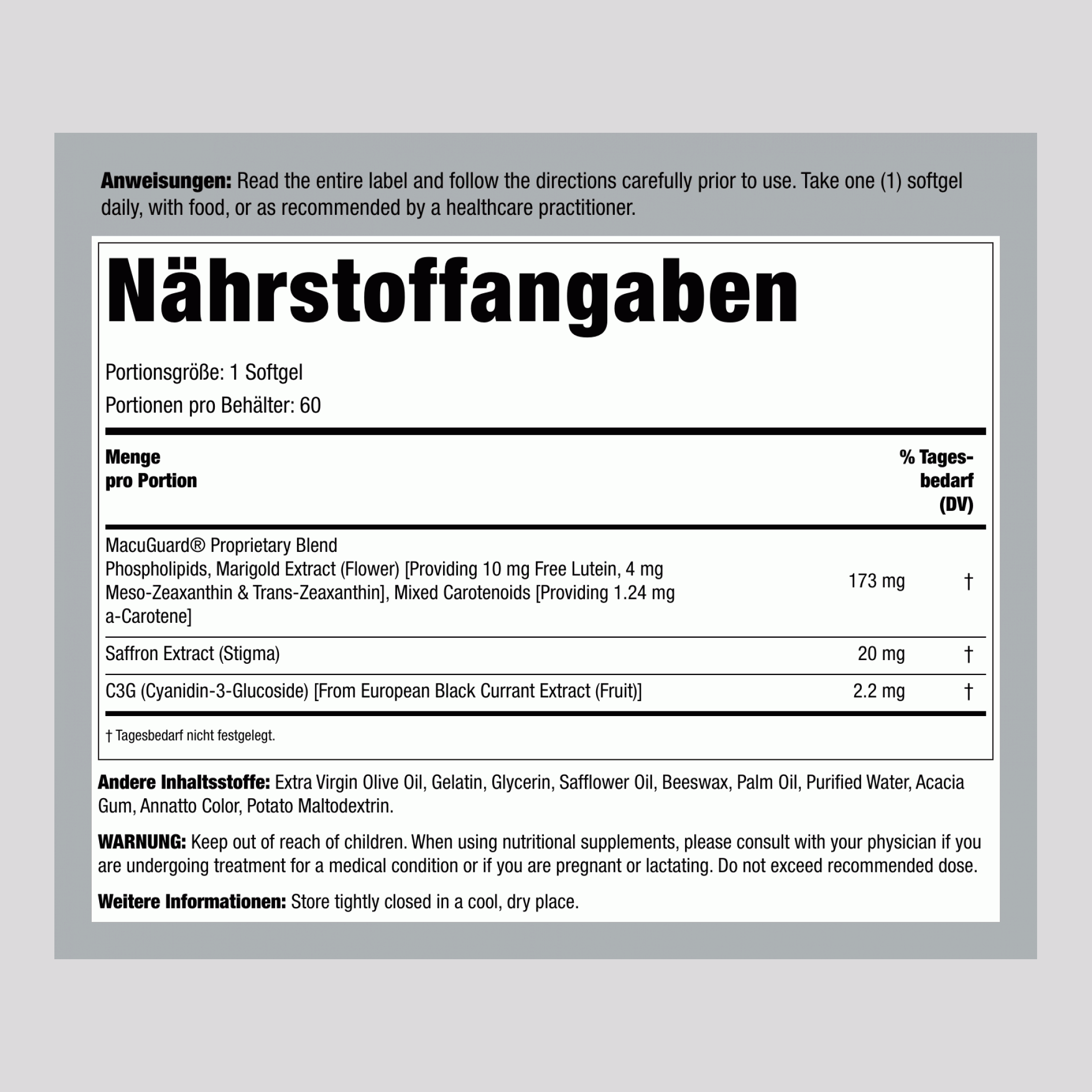 MacuGuard zur Stärkung der Augen 60 Weichkapseln       