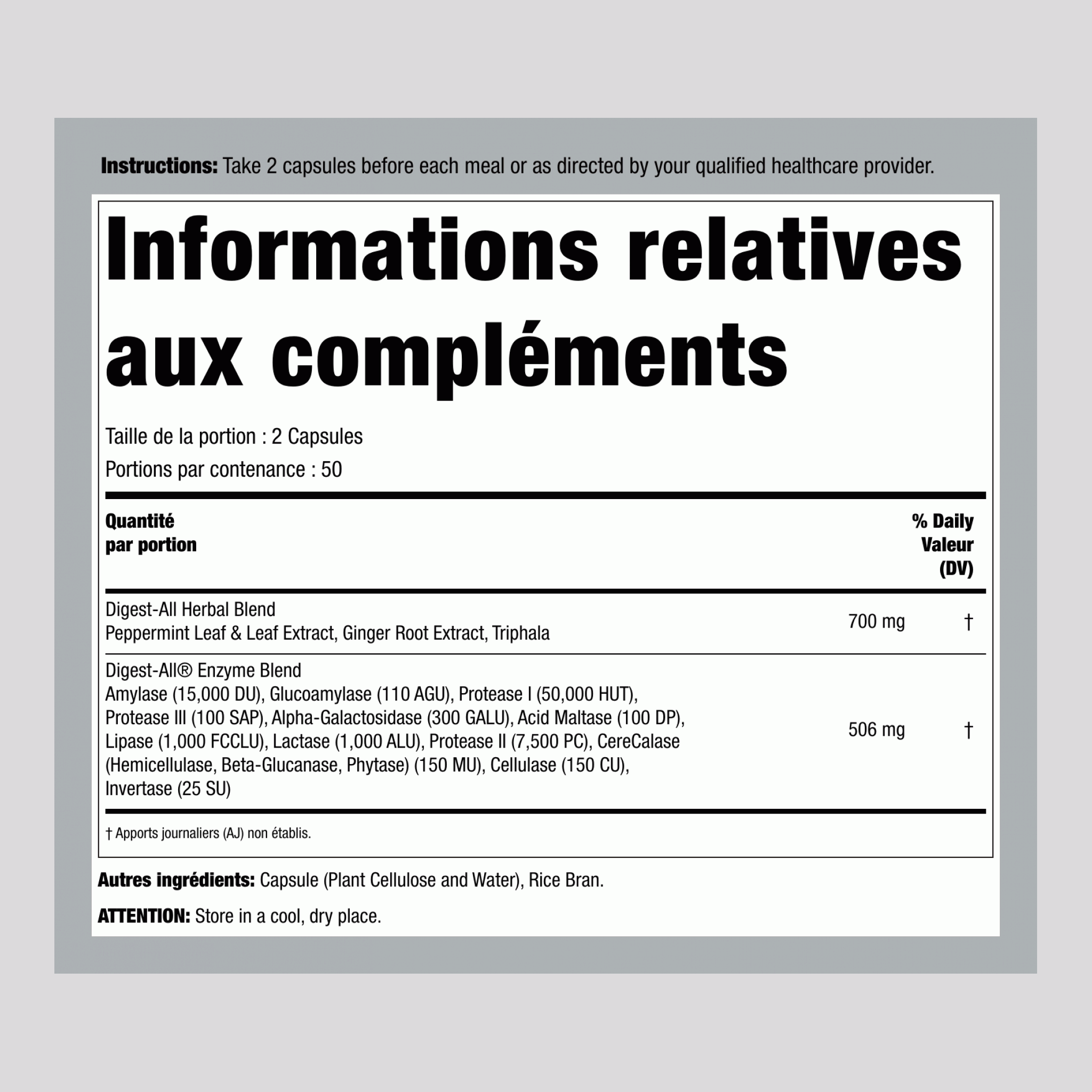 Complexe digestion enzymes végétariennes 100 Gélules       