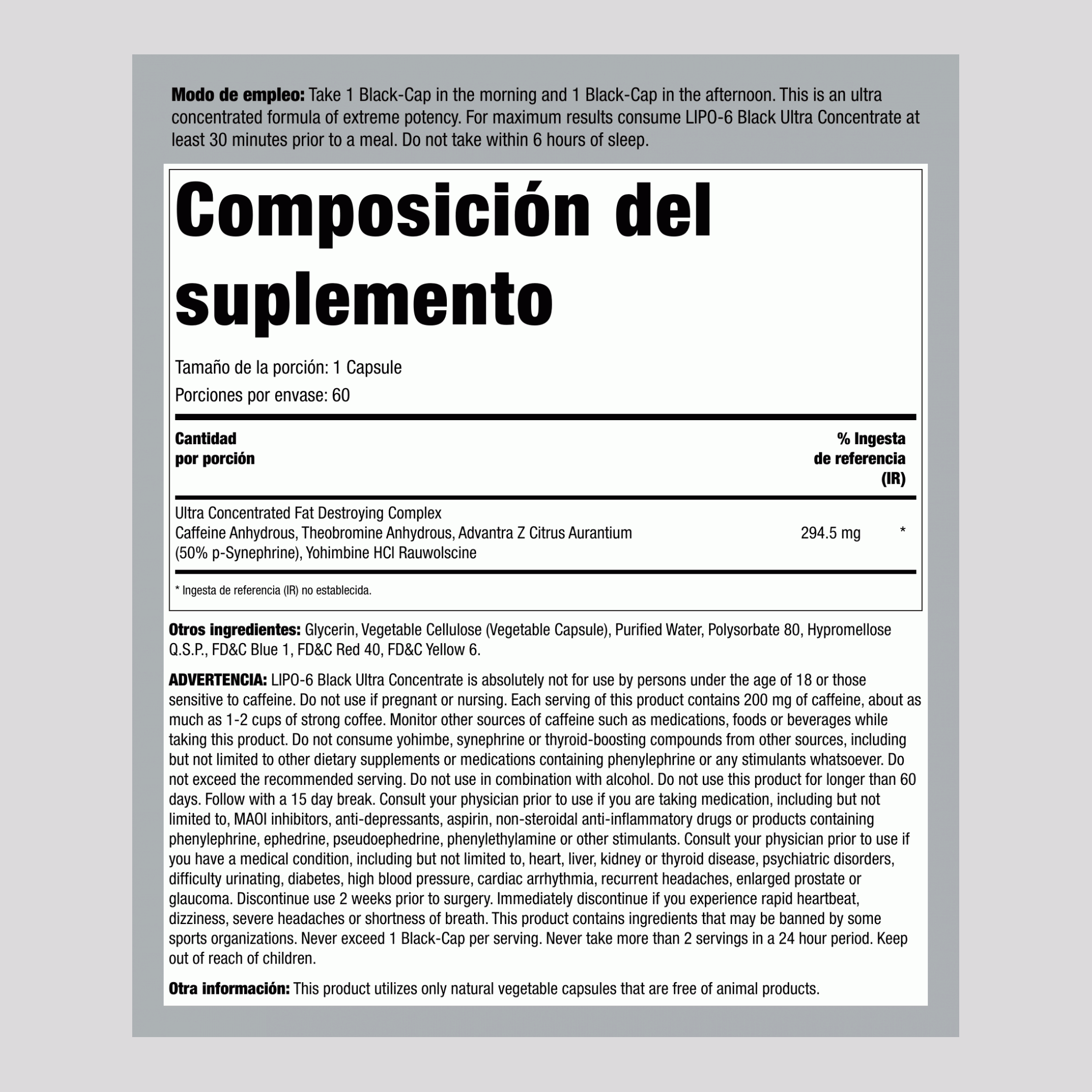 Lipo 6 Black Ultra Concentrate 60 Cápsulas       
