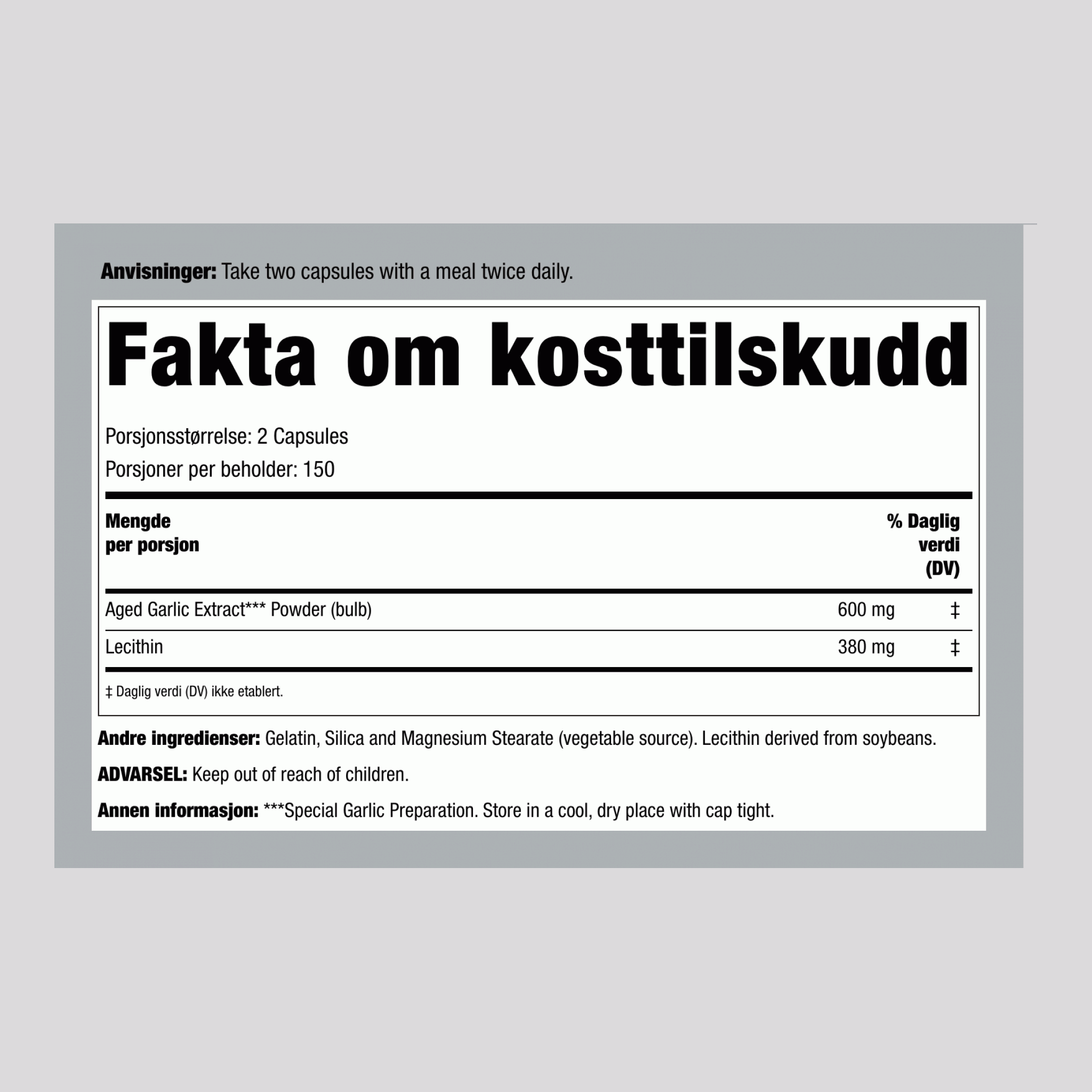 Kyolic eldet hvitløk (lecithin kolestrolformel 104) 300 Kapsler       