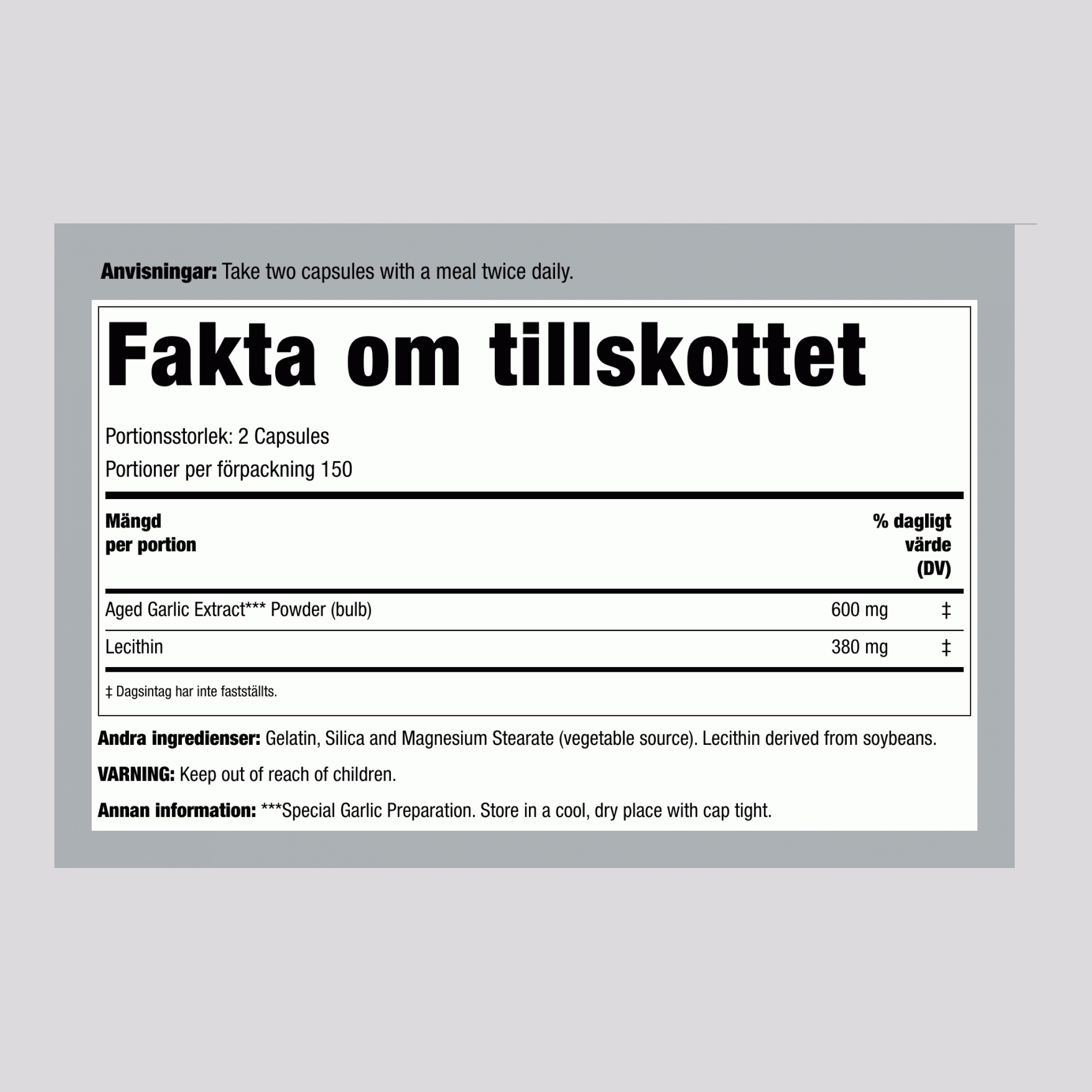 Kyolic lagrad vitlök (lecitin-kolesterol-formel 104) 300 Kapslar       