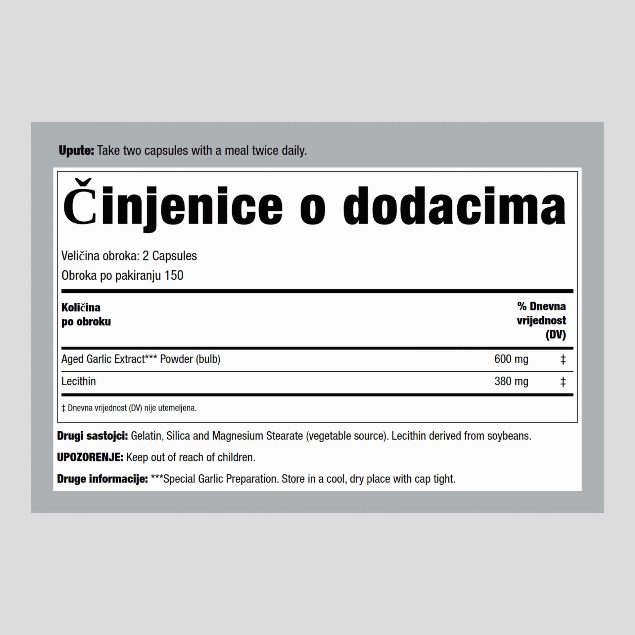 Stari češnjak Kyolic (formula s lecitinom za kolesterol 104) 300 Kapsule       