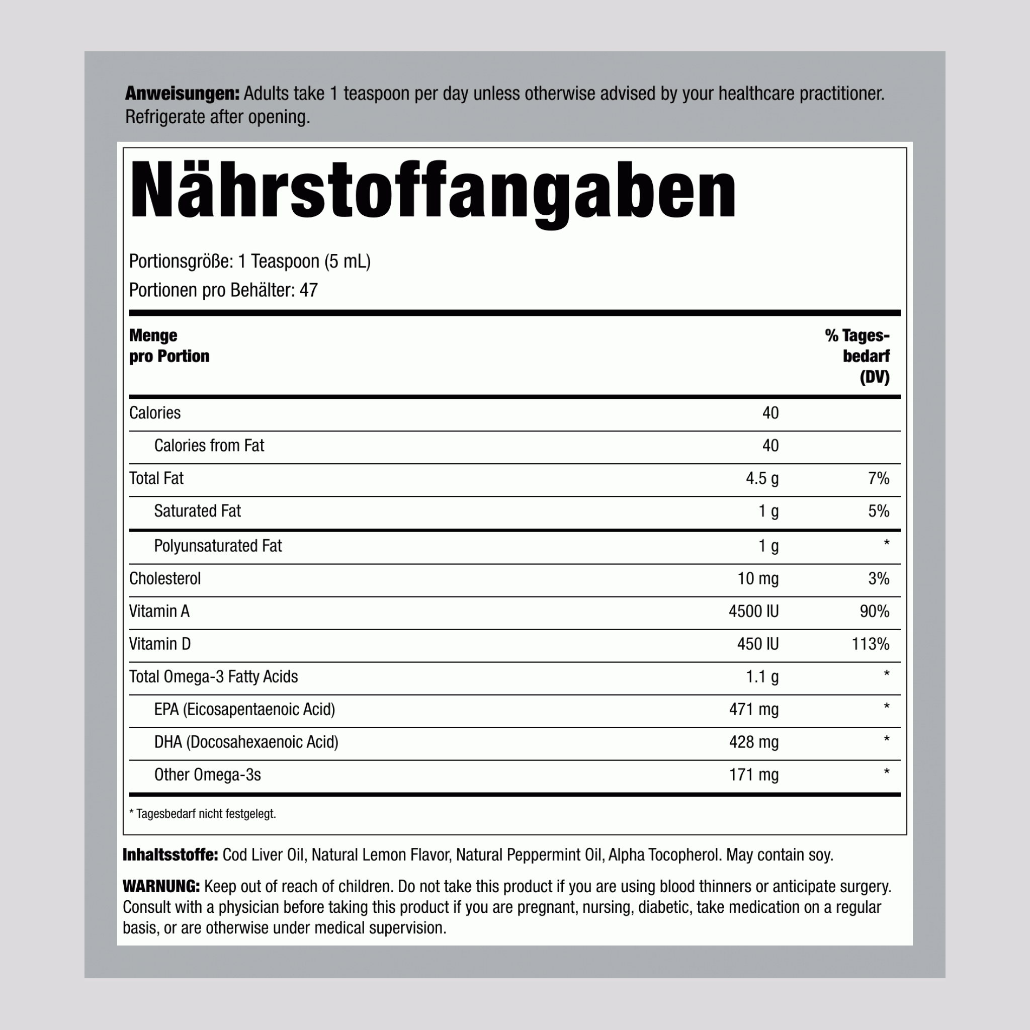 Isländischer Dorsch-Lebertran flüssig Olde World (Zitrone-Minze) 8 fl oz 236 ml Flasche    
