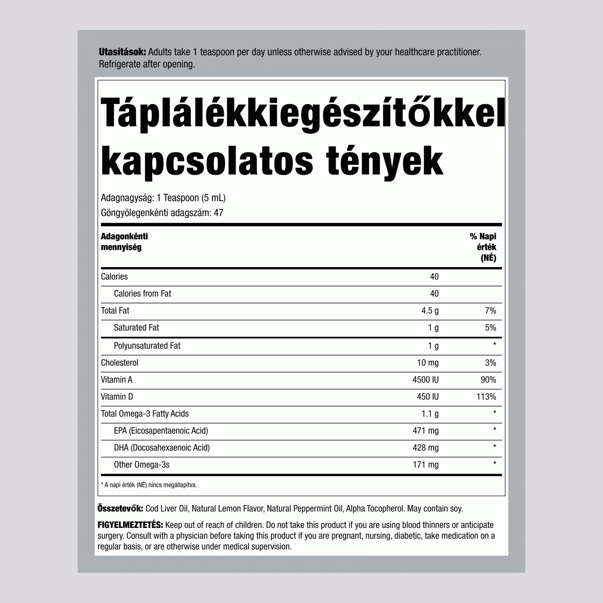 Olde World izlandi tőkehalmájolaj, folyadék (citrom-menta) 8 fl oz 236 ml Palack    