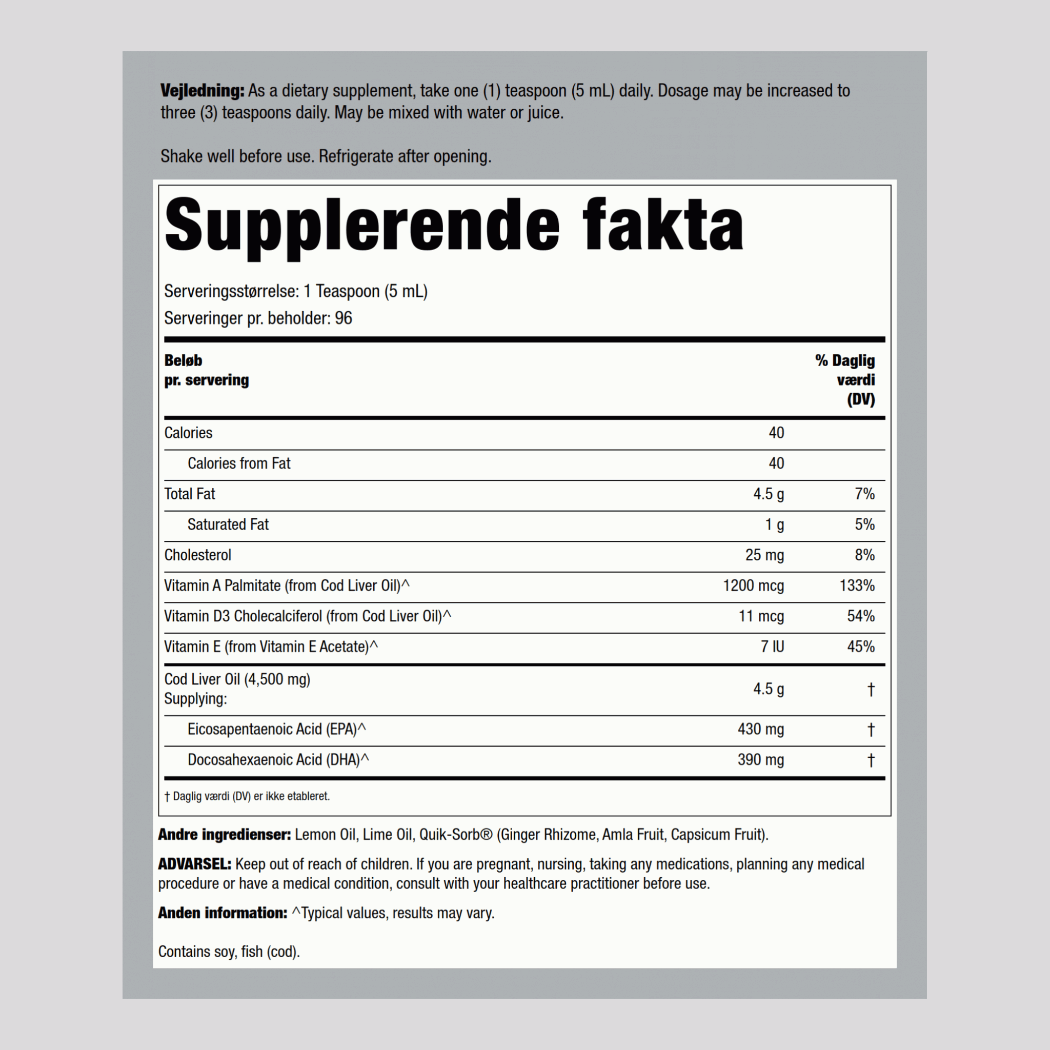 Norsk torskelevertranvæske (citron-lime) 16 fl oz 480 ml Flaske    