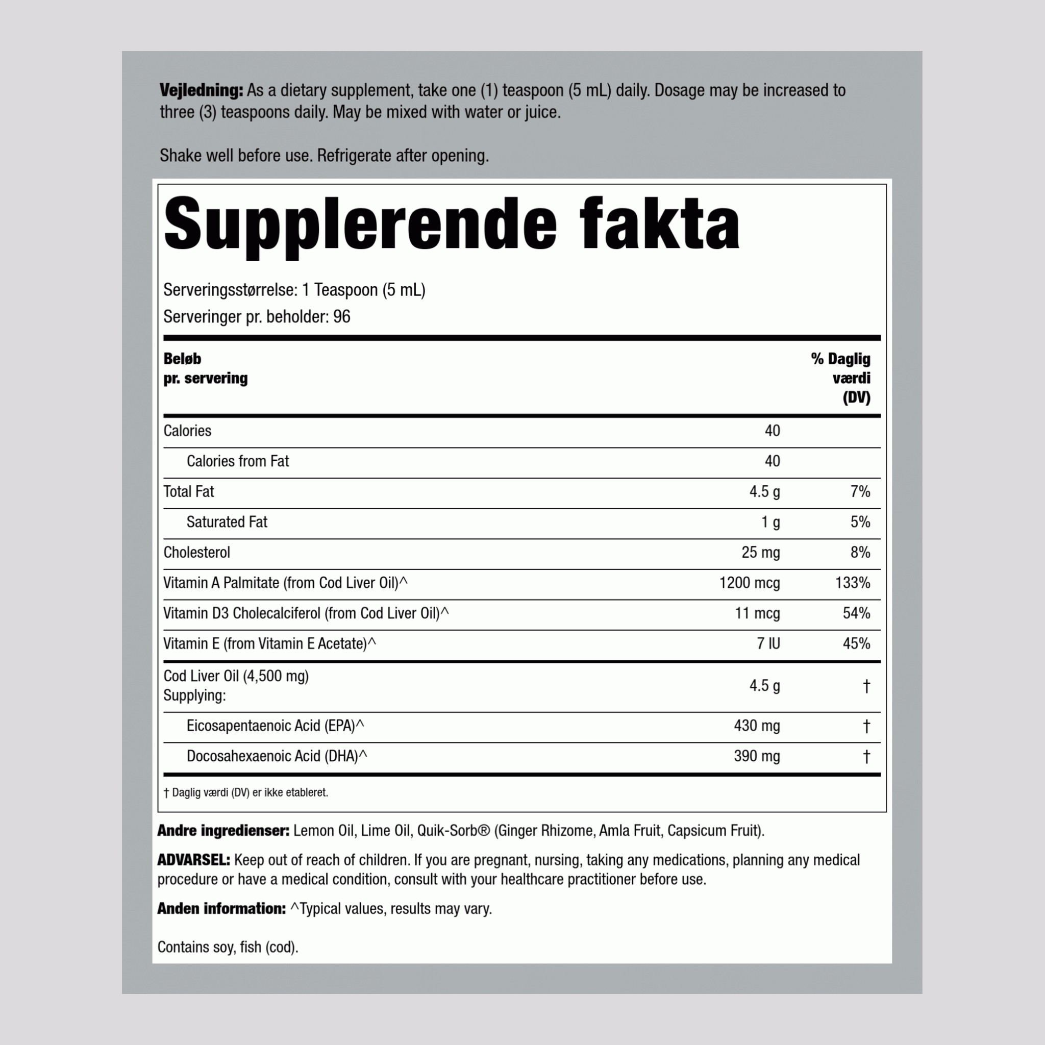 Norsk torskelevertranvæske (citron-lime) 16 fl oz 480 ml Flaske    
