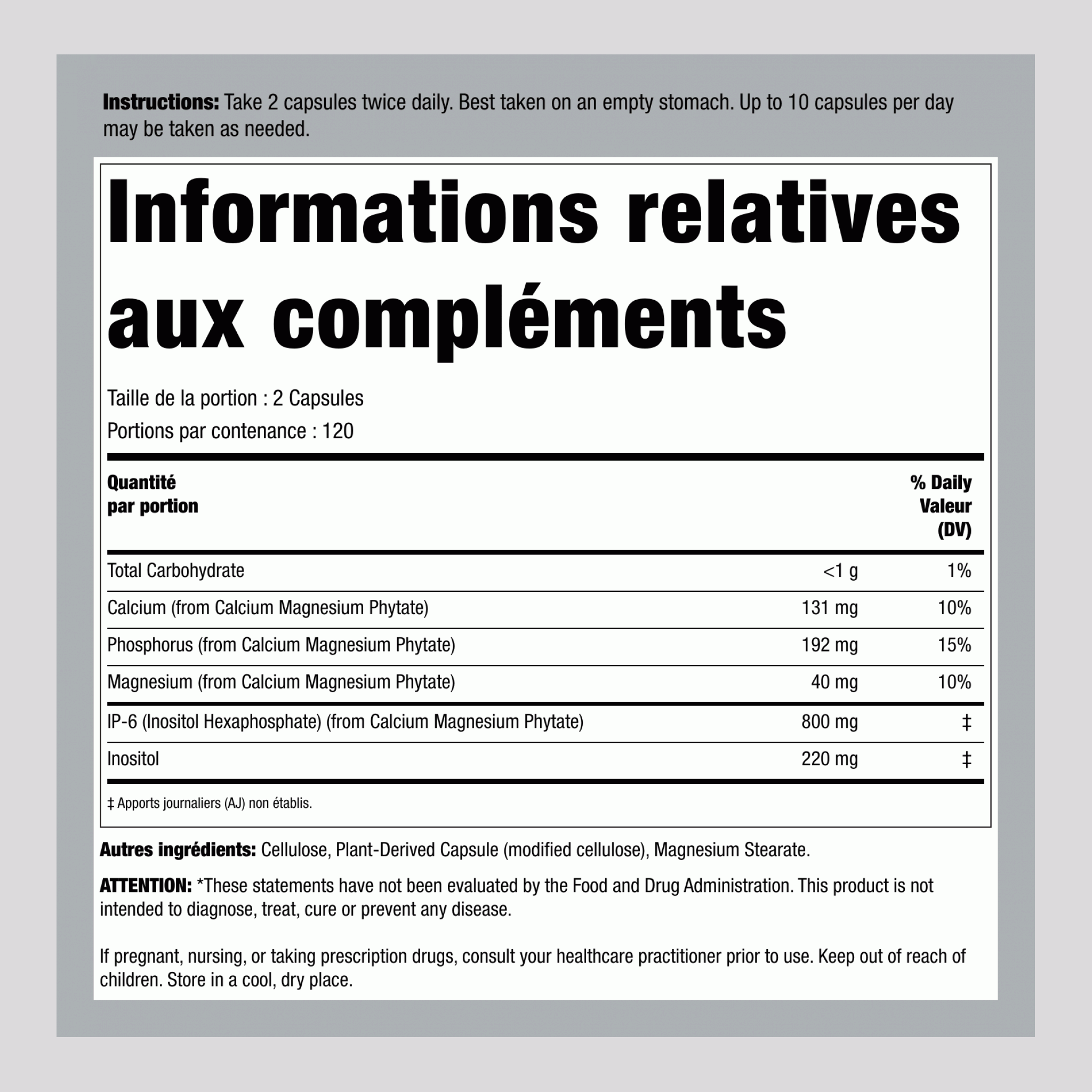 Cell Forte Hexaphosphate d'inositol et IP-6 240 Gélules végétales       