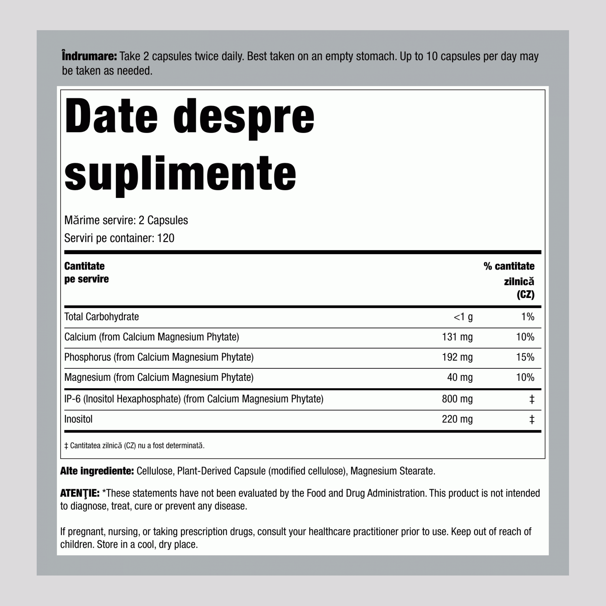 Cell Forte IP-6 și inositol-hexafosfat 240 Capsule vegetariene       