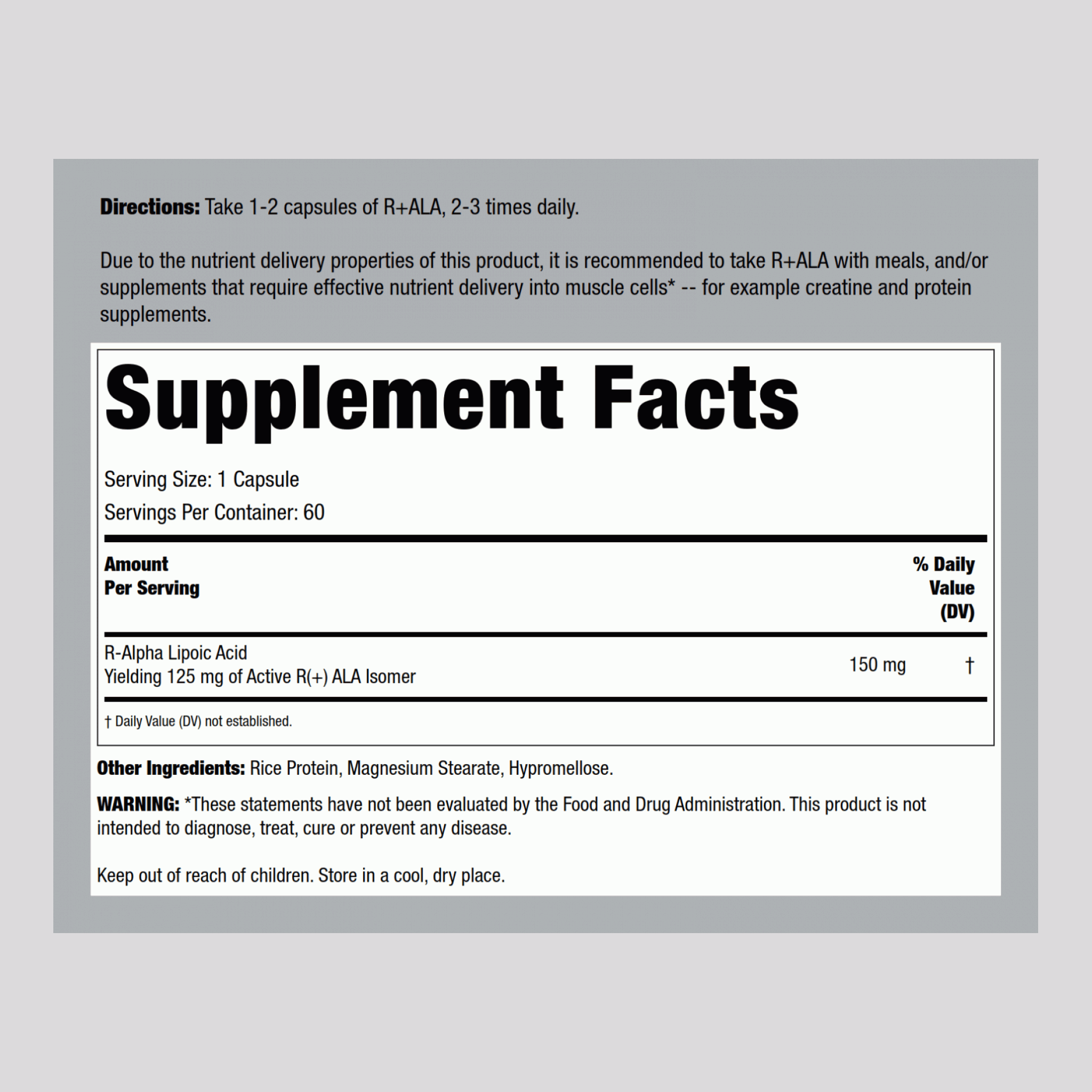 R+ ALA (Alpha Lipoic Acid), 150 mg, 60 Capsules