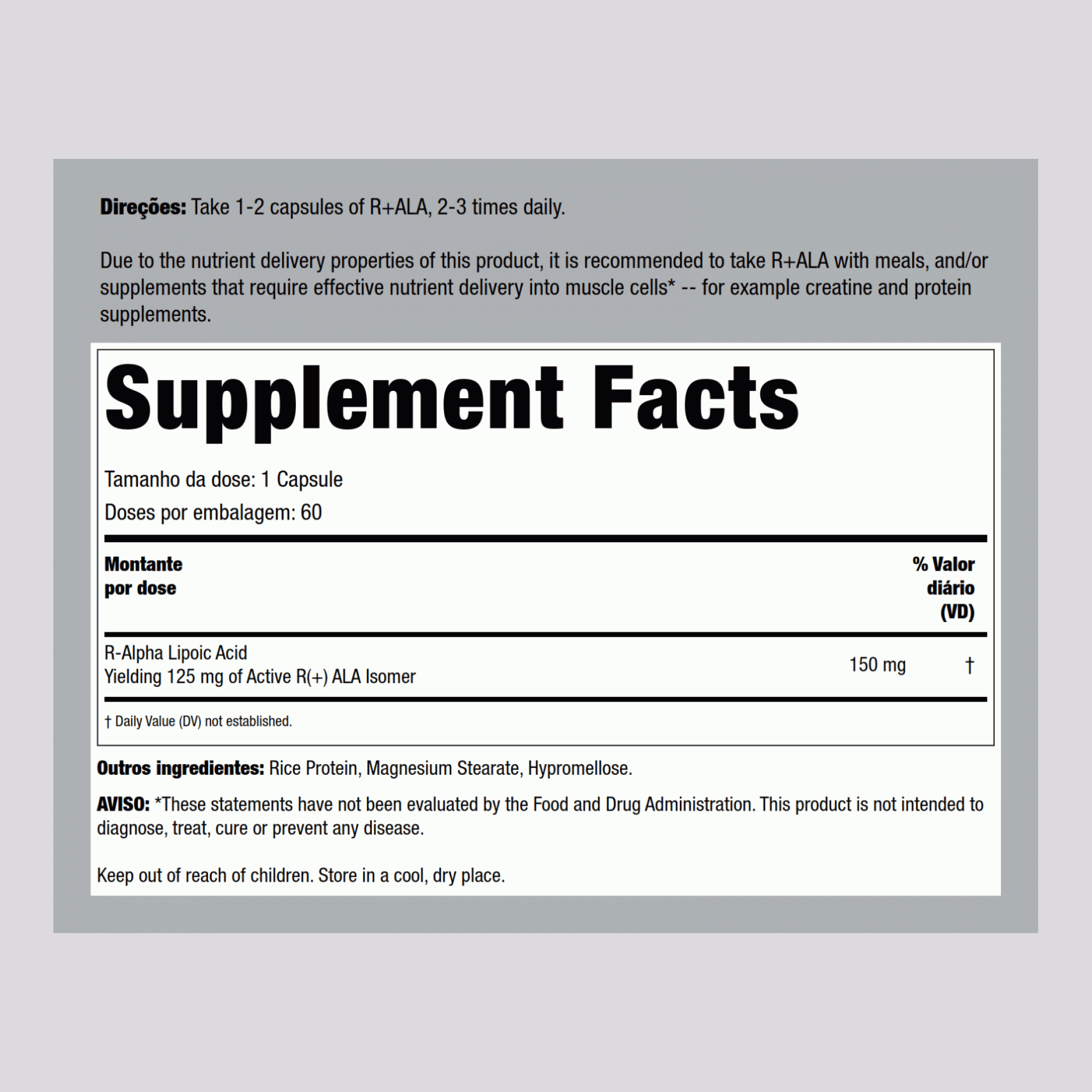 R+ ALA (ácido lipoico alfa) 150 mg 60 Cápsulas     