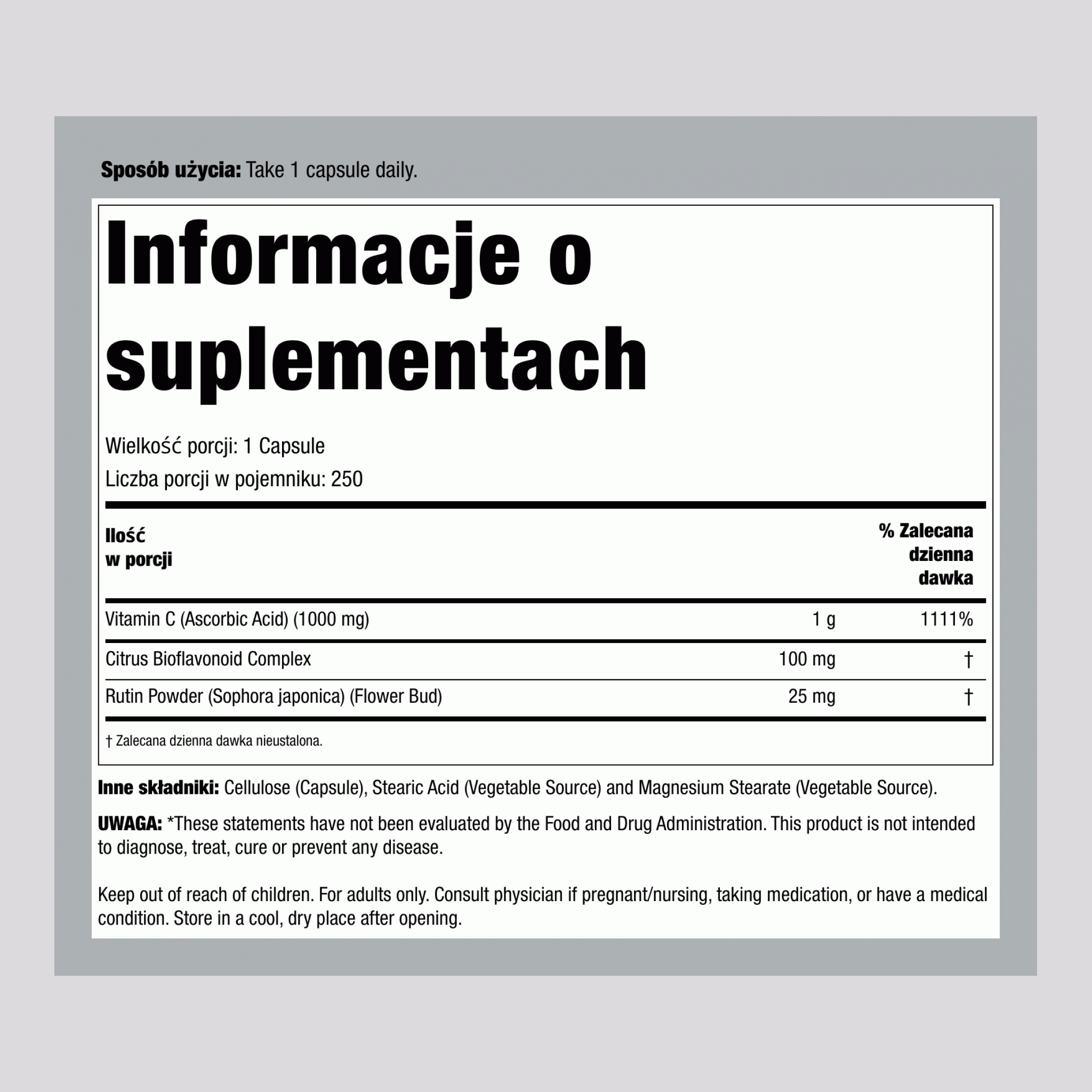 Witamina C-1000 z bioflawonoidami 1000 mg 250 Kapsułki wegetariańskie     