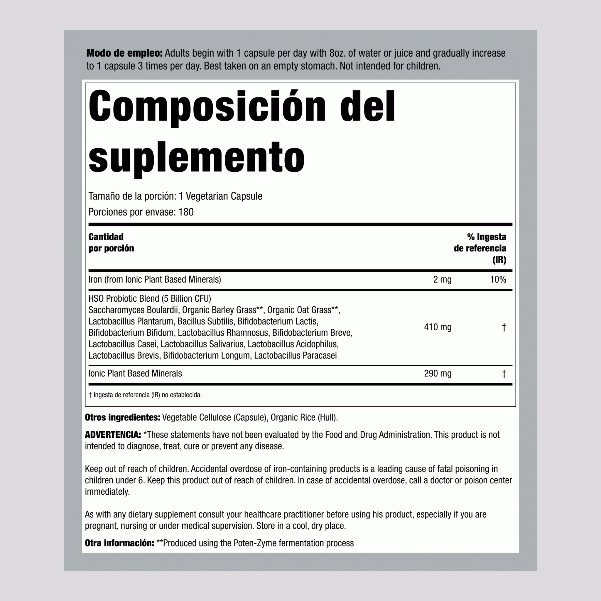 Fórmula probiótica Primal Defense Ultra 180 Cápsulas vegetarianas       