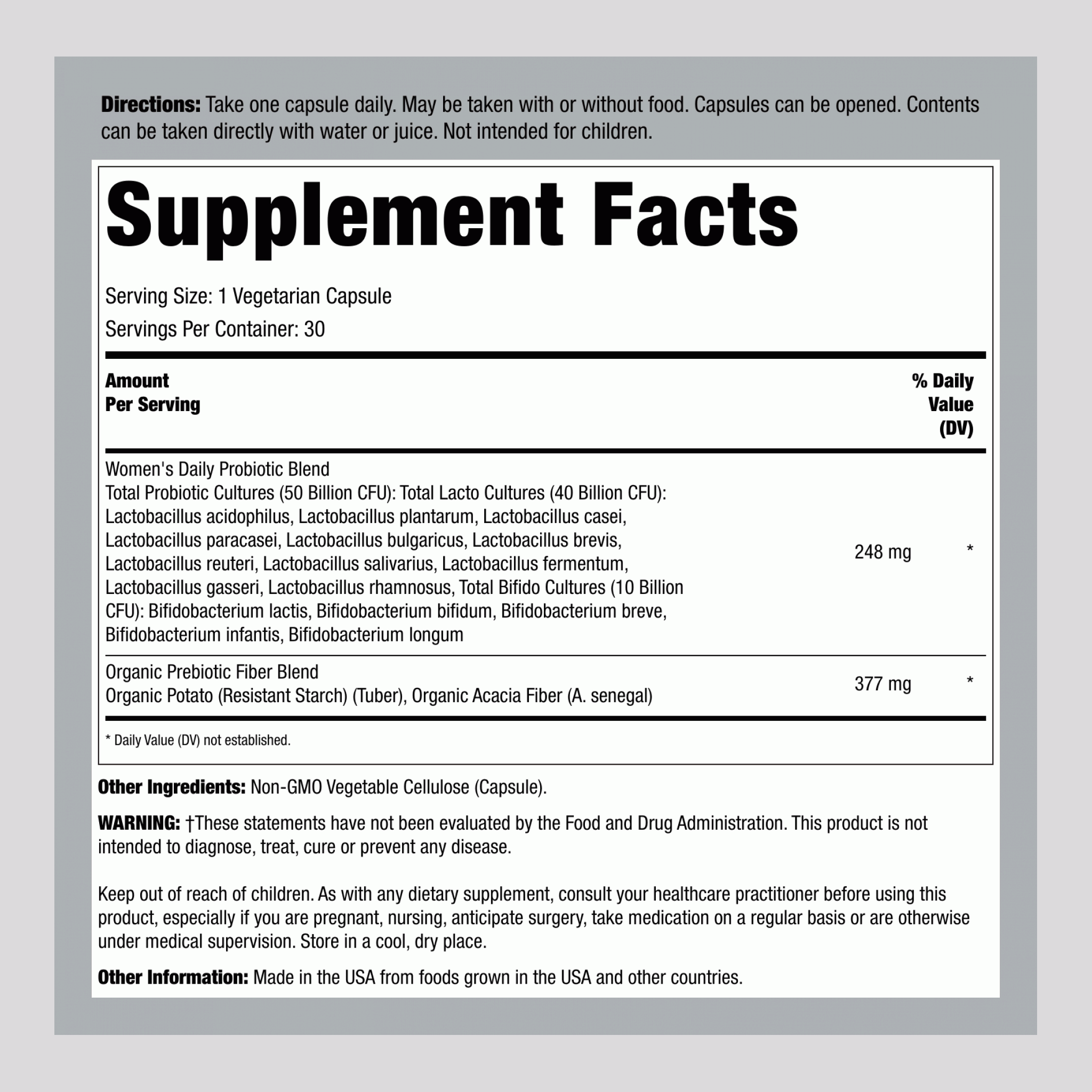 博士配方女士每日一次益生菌,50 Billion CFU 30 素食專用膠囊     