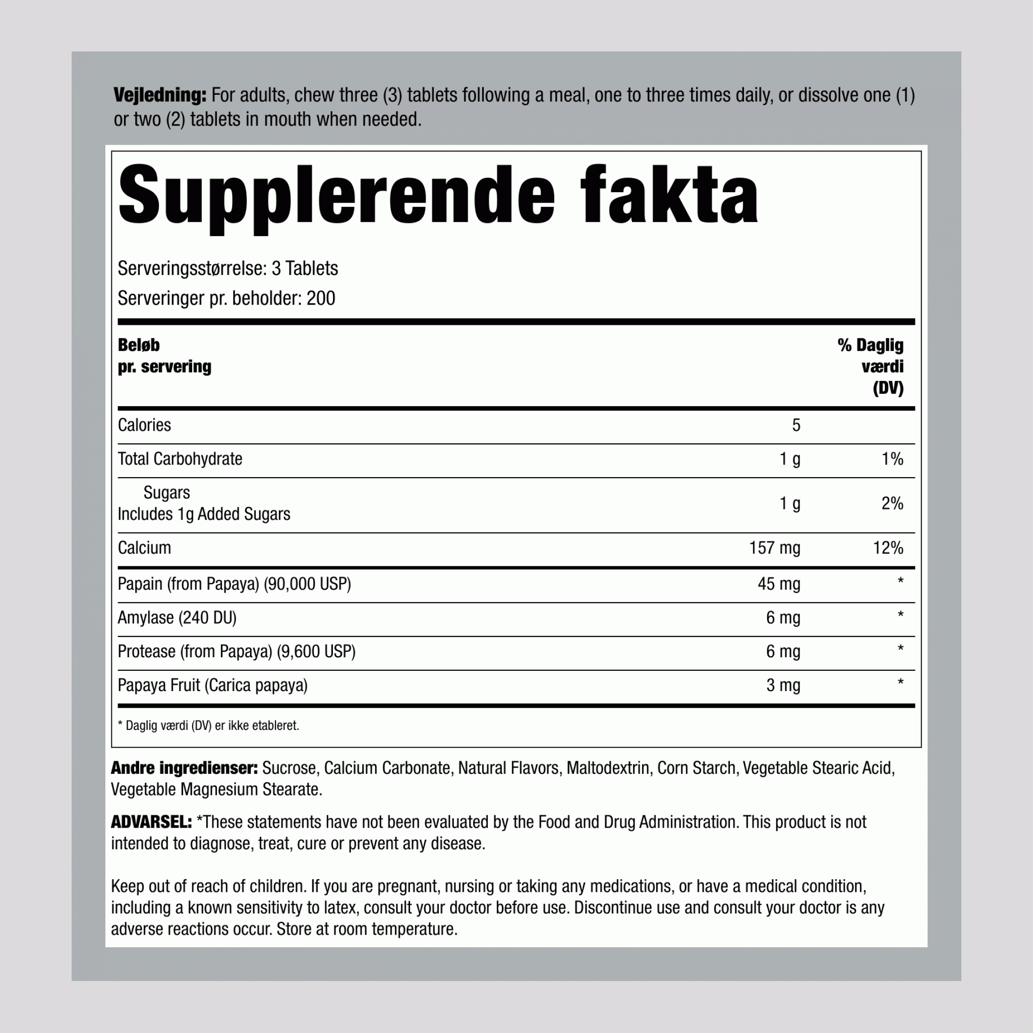 Original papayaenzym, tygbar 600 Tyggetabletter       