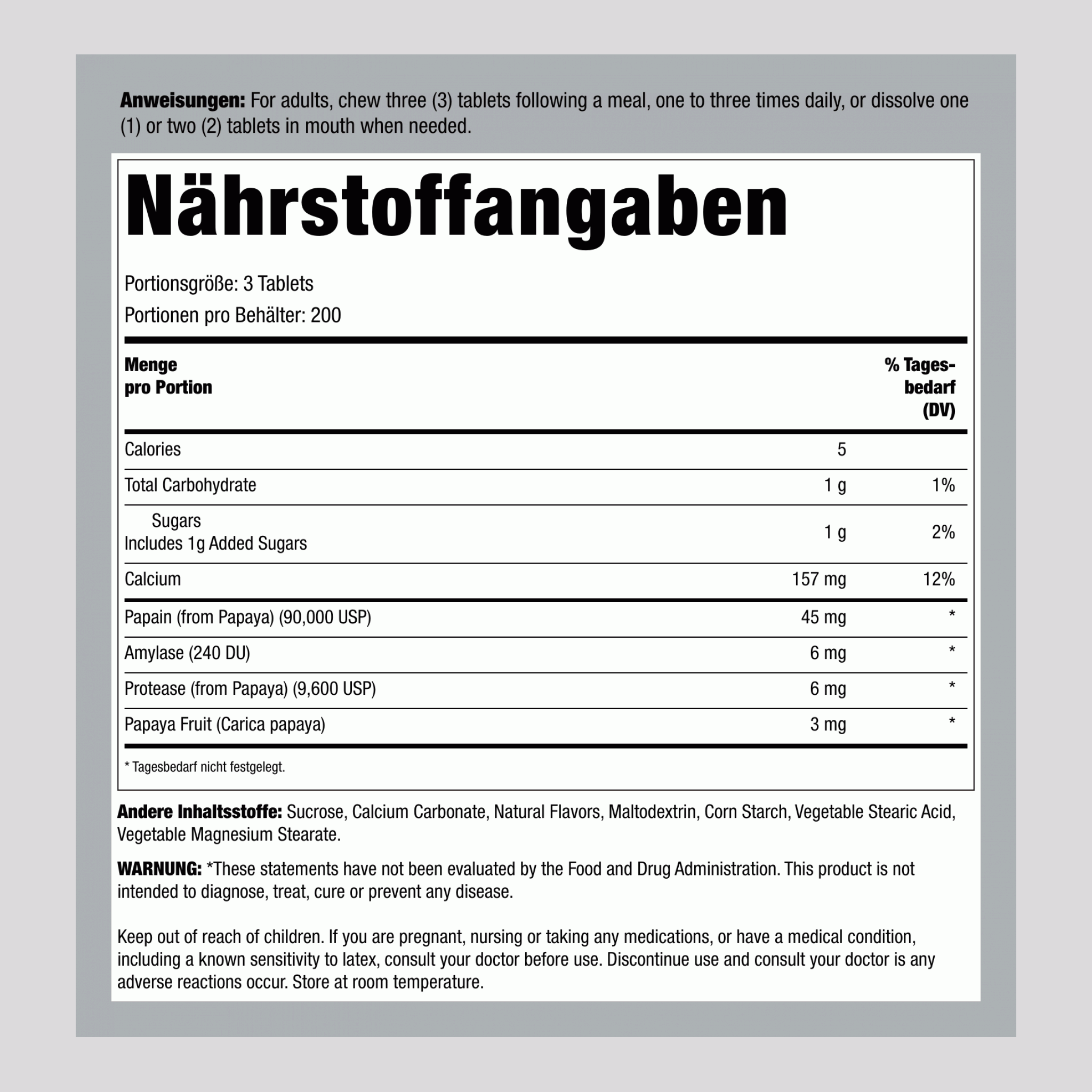 Original Papaya-Enzym zum Kauen 600 Kautabletten       