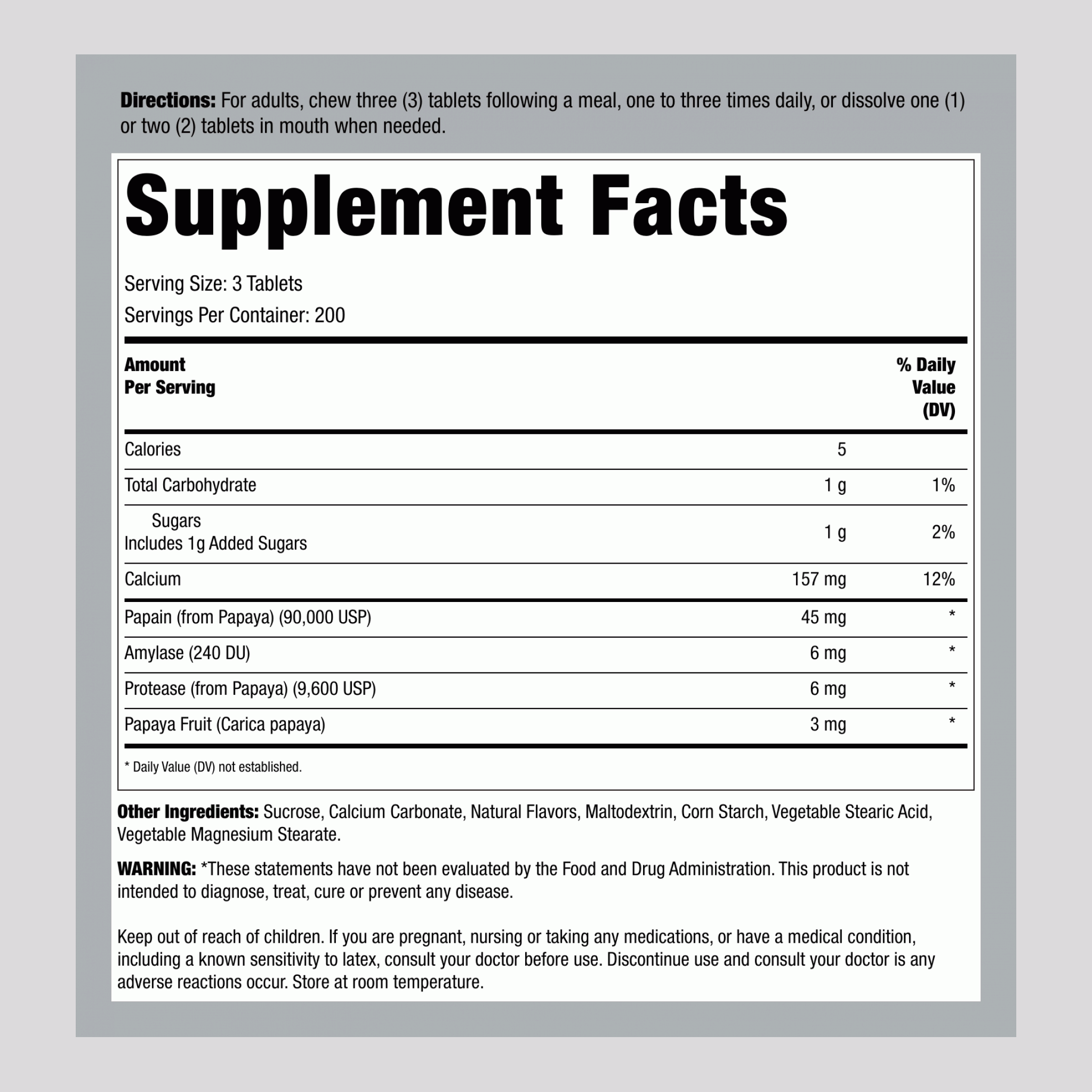 Original Papaya Enzyme Chewable, 600 Chewable Tablets