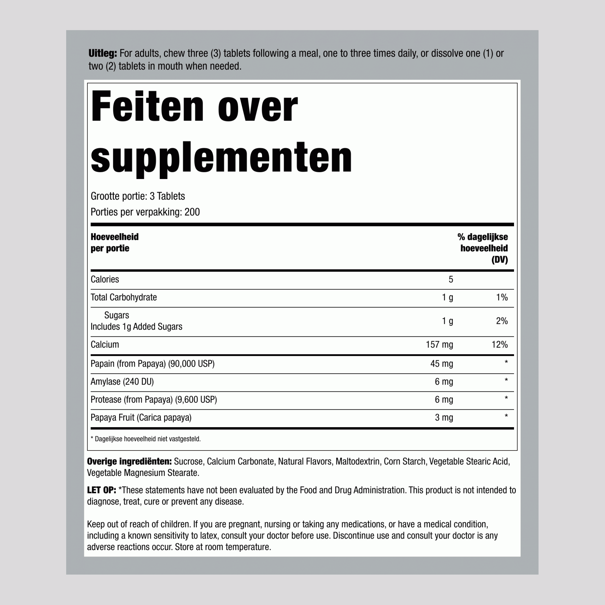 Originele papaja-enzym kauwtabletten 600 Kauwtabletten       