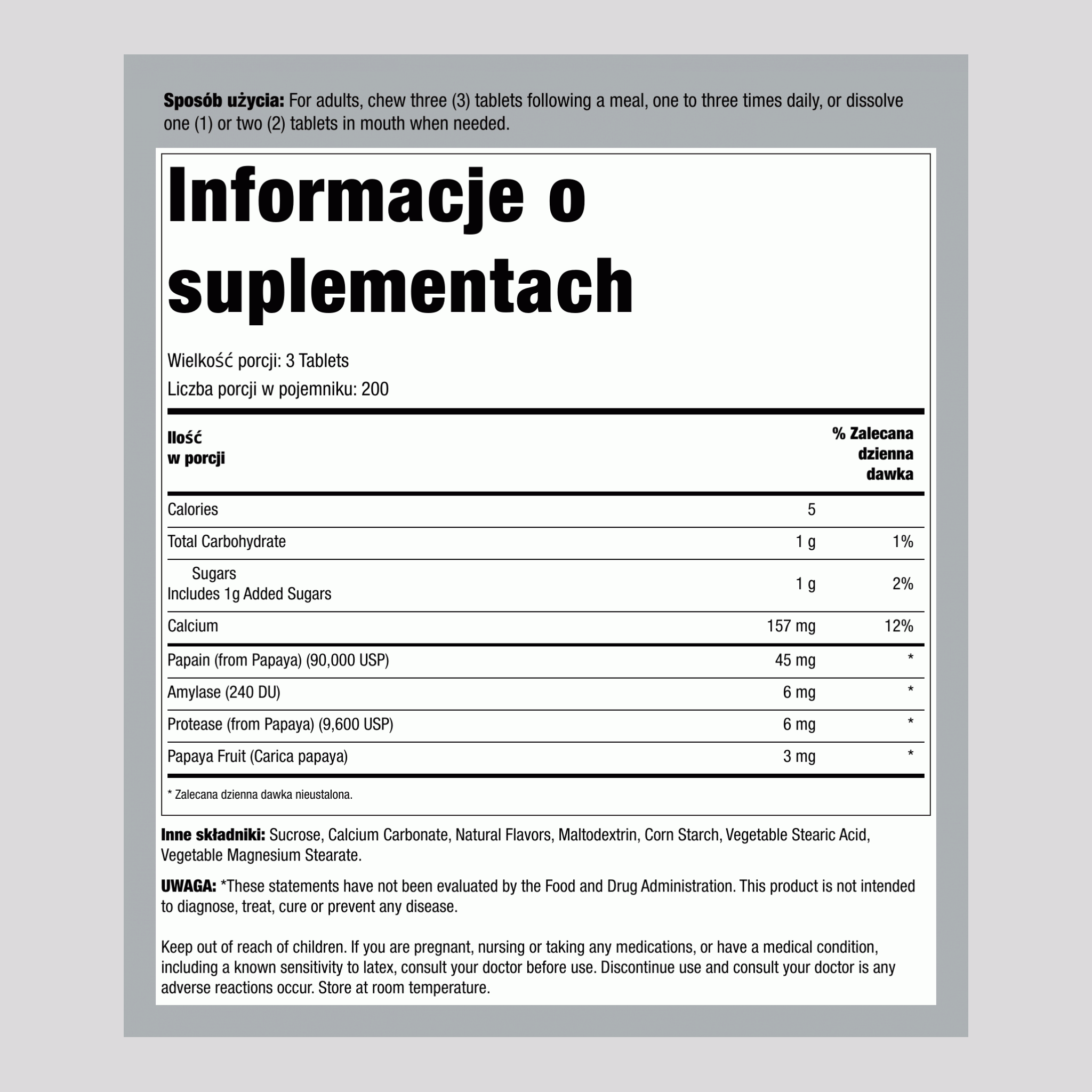 Enzymy papai do żucia 600 Tabletki do żucia       