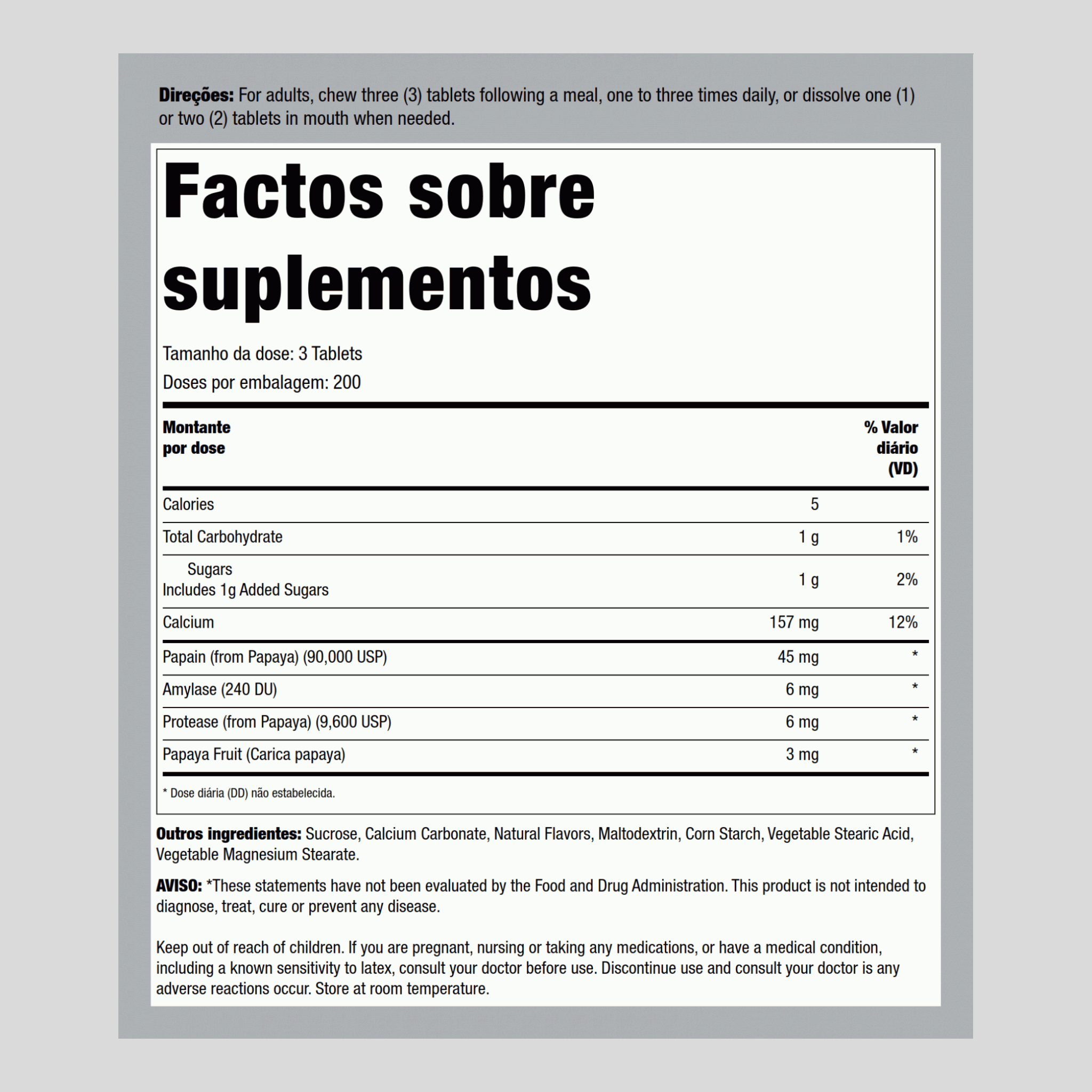 Enzima Original de Mamão Mastigável 600 Comprimidos mastigáveis       