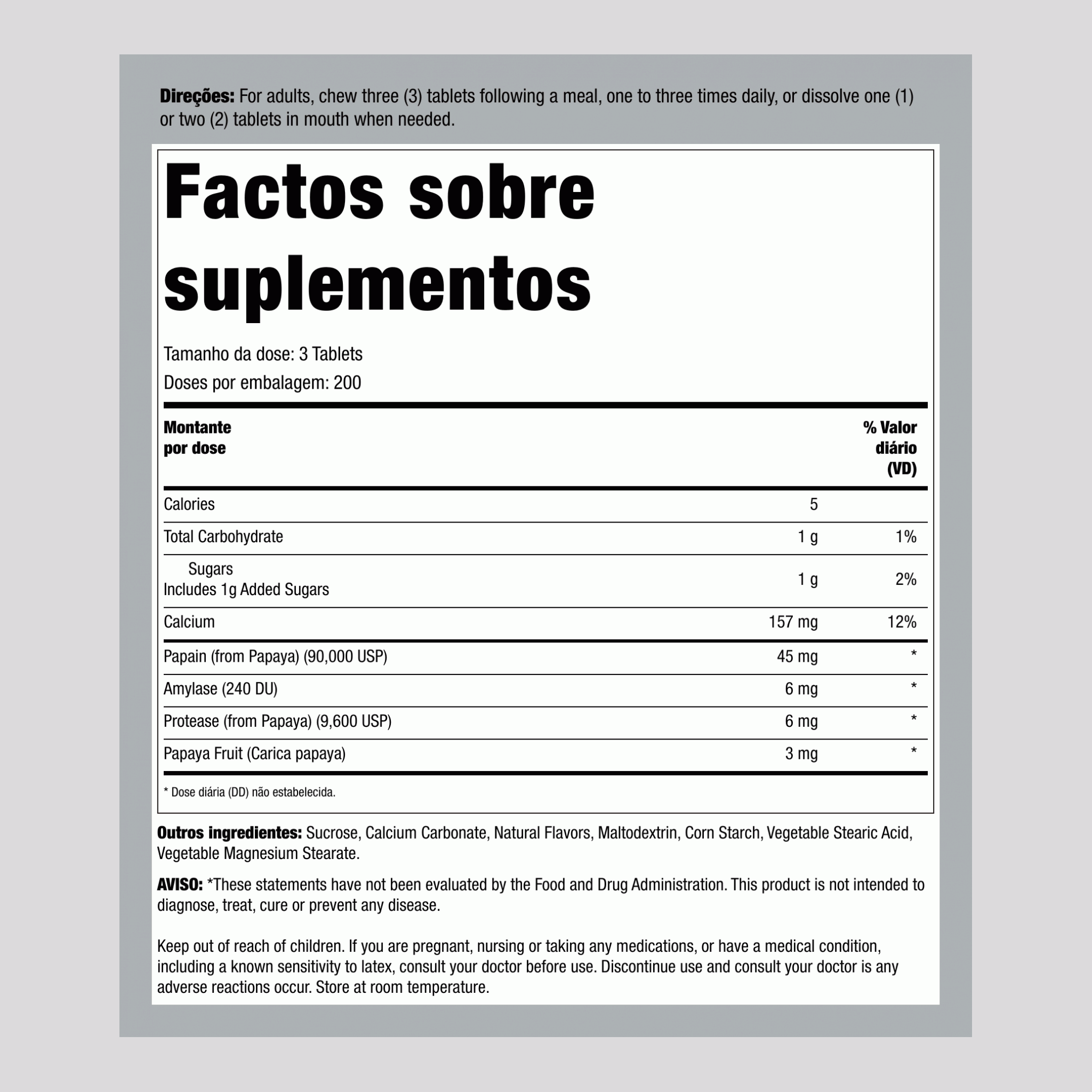 Enzima Original de Mamão Mastigável 600 Comprimidos mastigáveis       