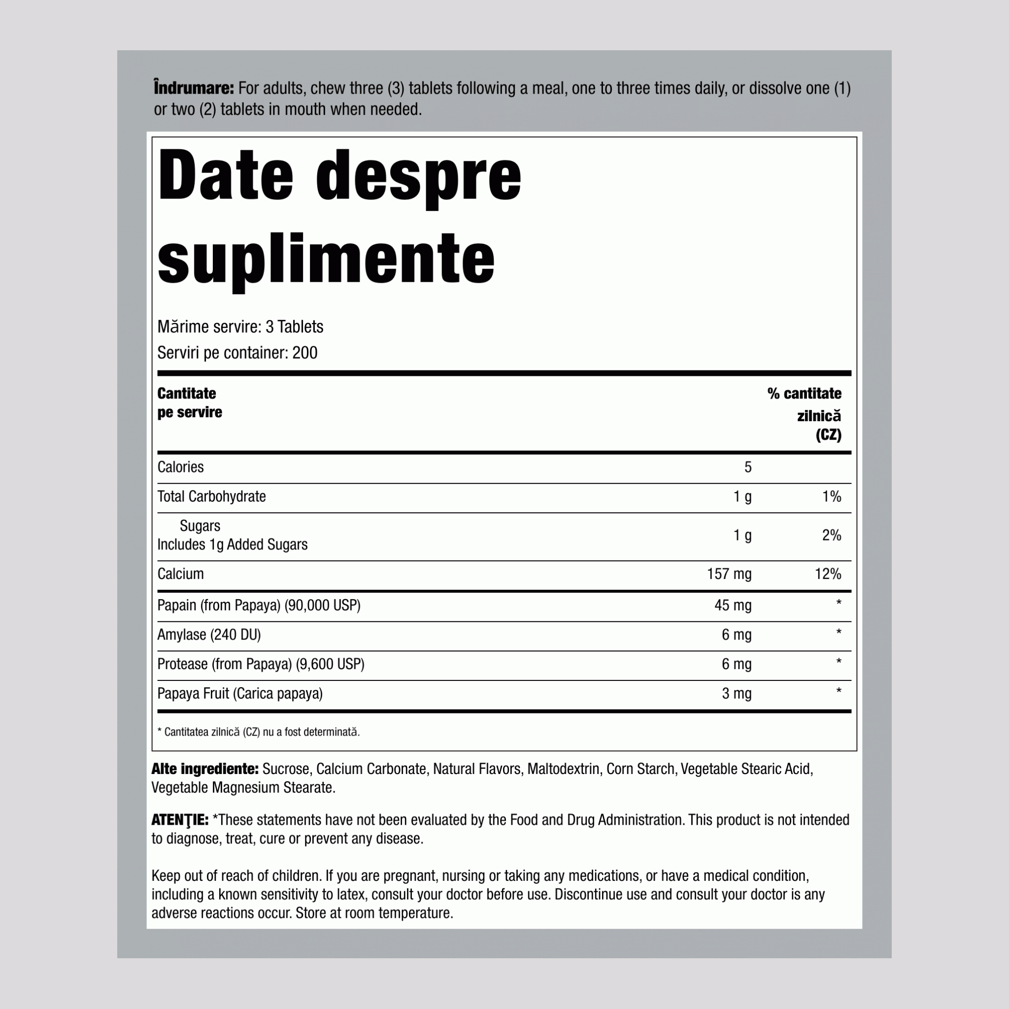Enzimă de papaya originală masticabilă 600 Comprimate masticabile       